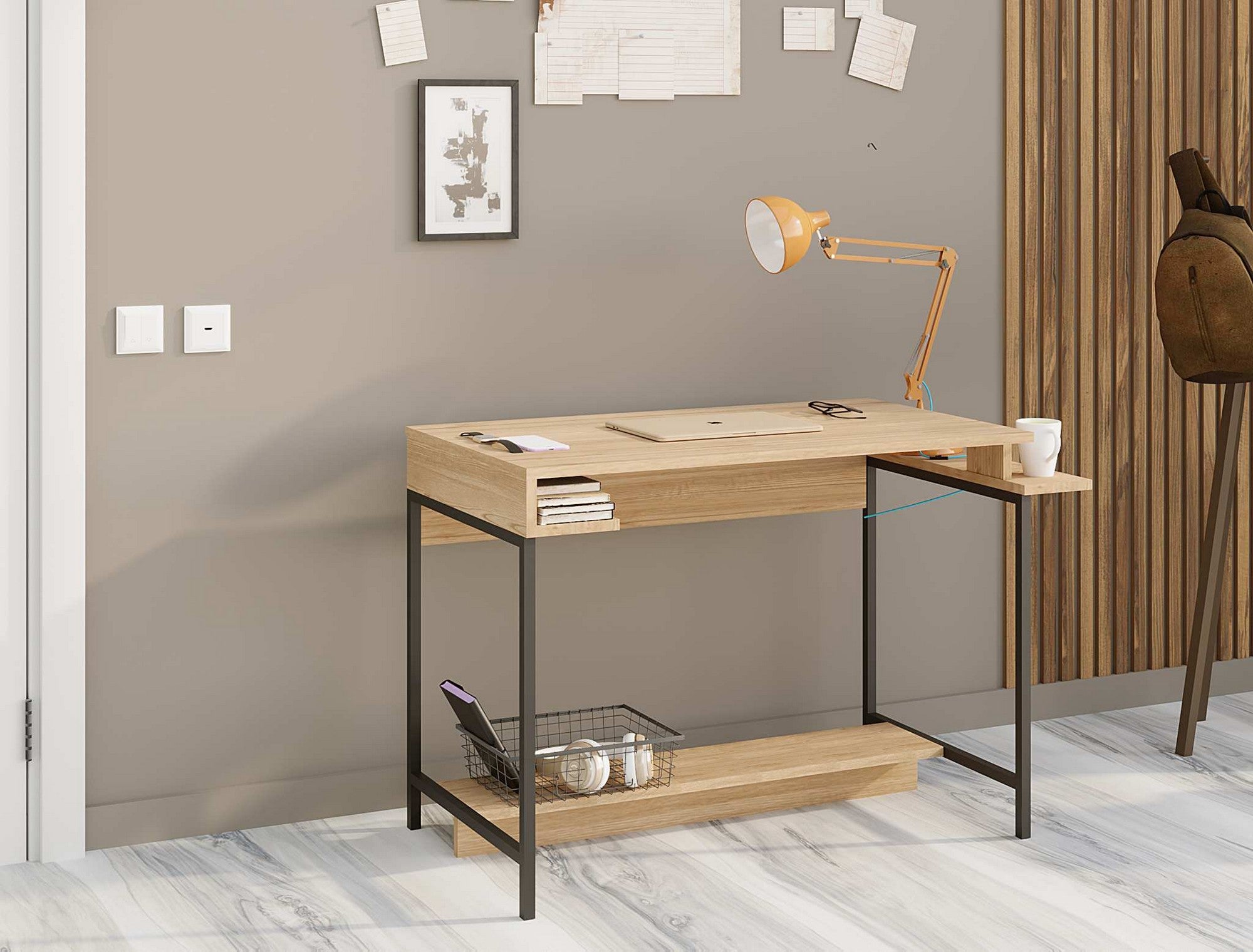 Secretária de Estudo – 113 cm x 74 cm x 57 cm – Carvalho Safira e Preto – MDF