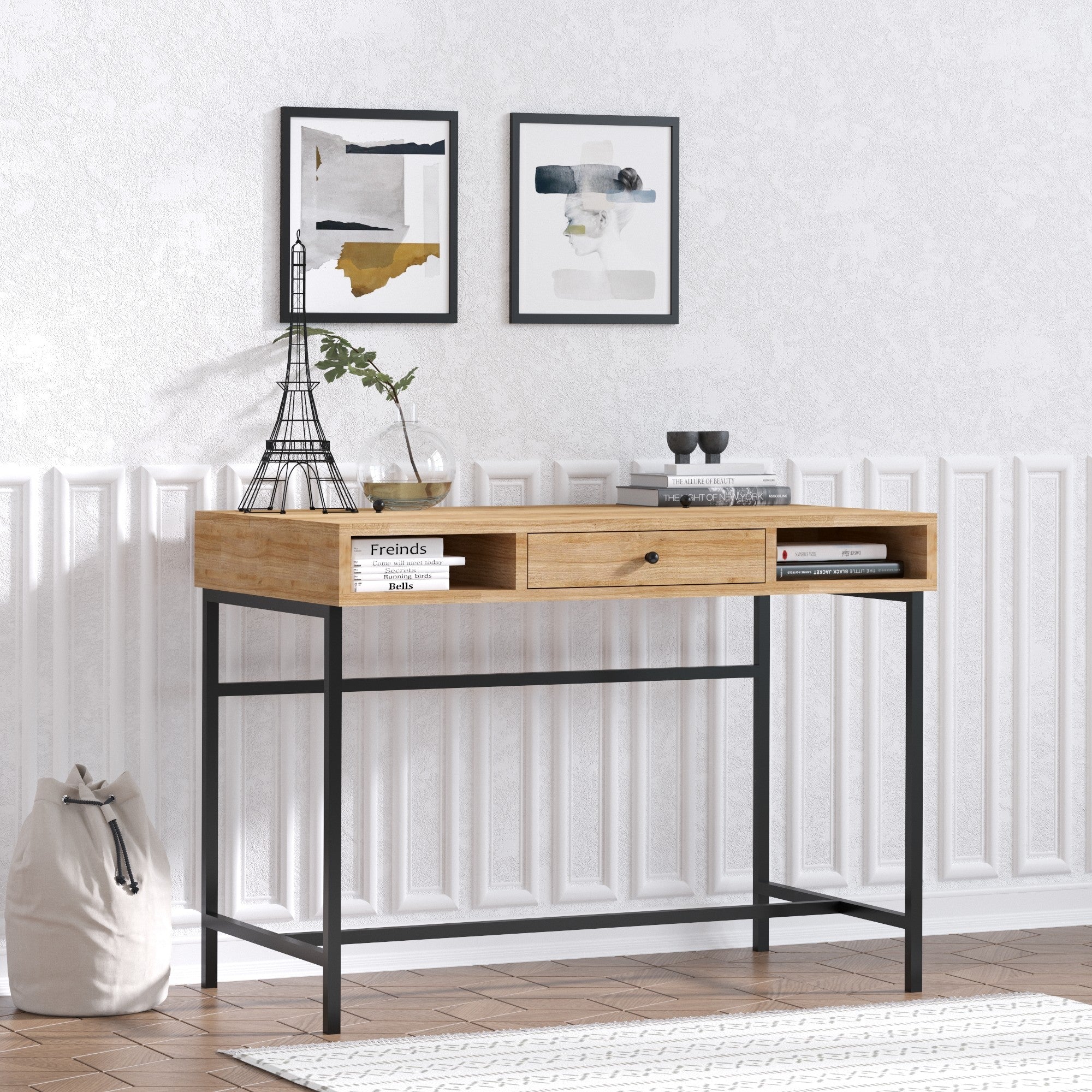 Secretária de Estudo – 100 cm x 75 cm x 60 cm – Carvalho Safira e Preto – MDF