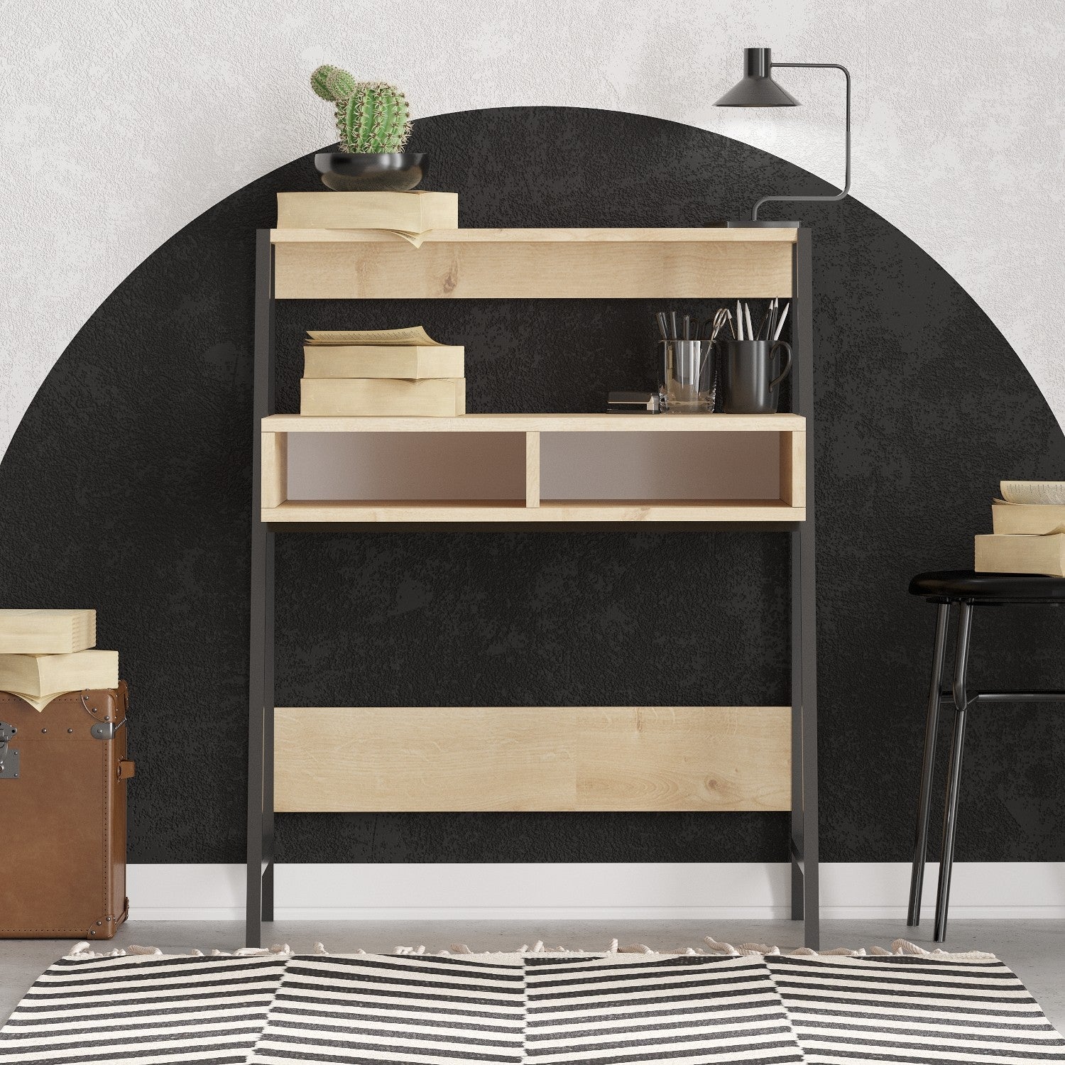 Secretária de Estudo – 79 cm x 100 cm x 50 cm – Carvalho Safira e Preto – MDF