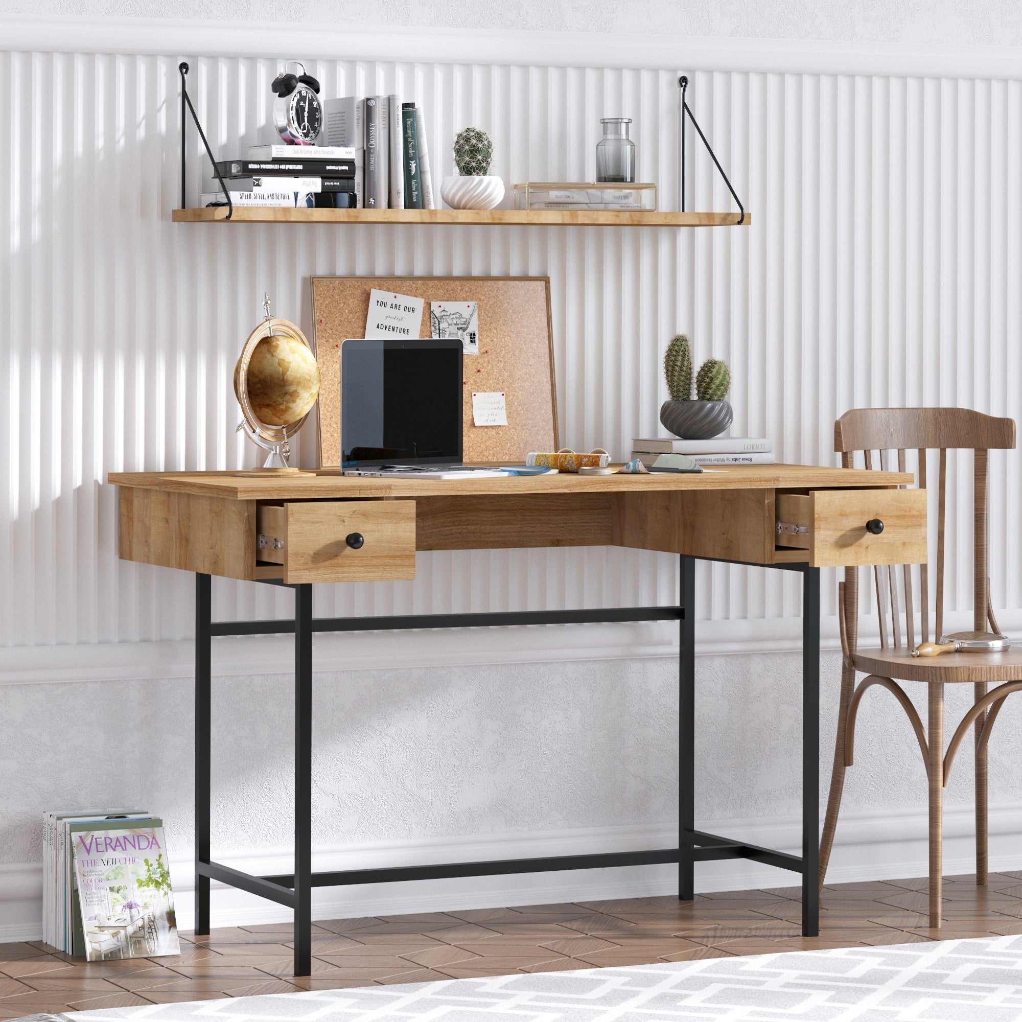 Secretária de Estudo – 120 cm x 74 cm x 60 cm – Carvalho Safira e Preto – MDF com melamina