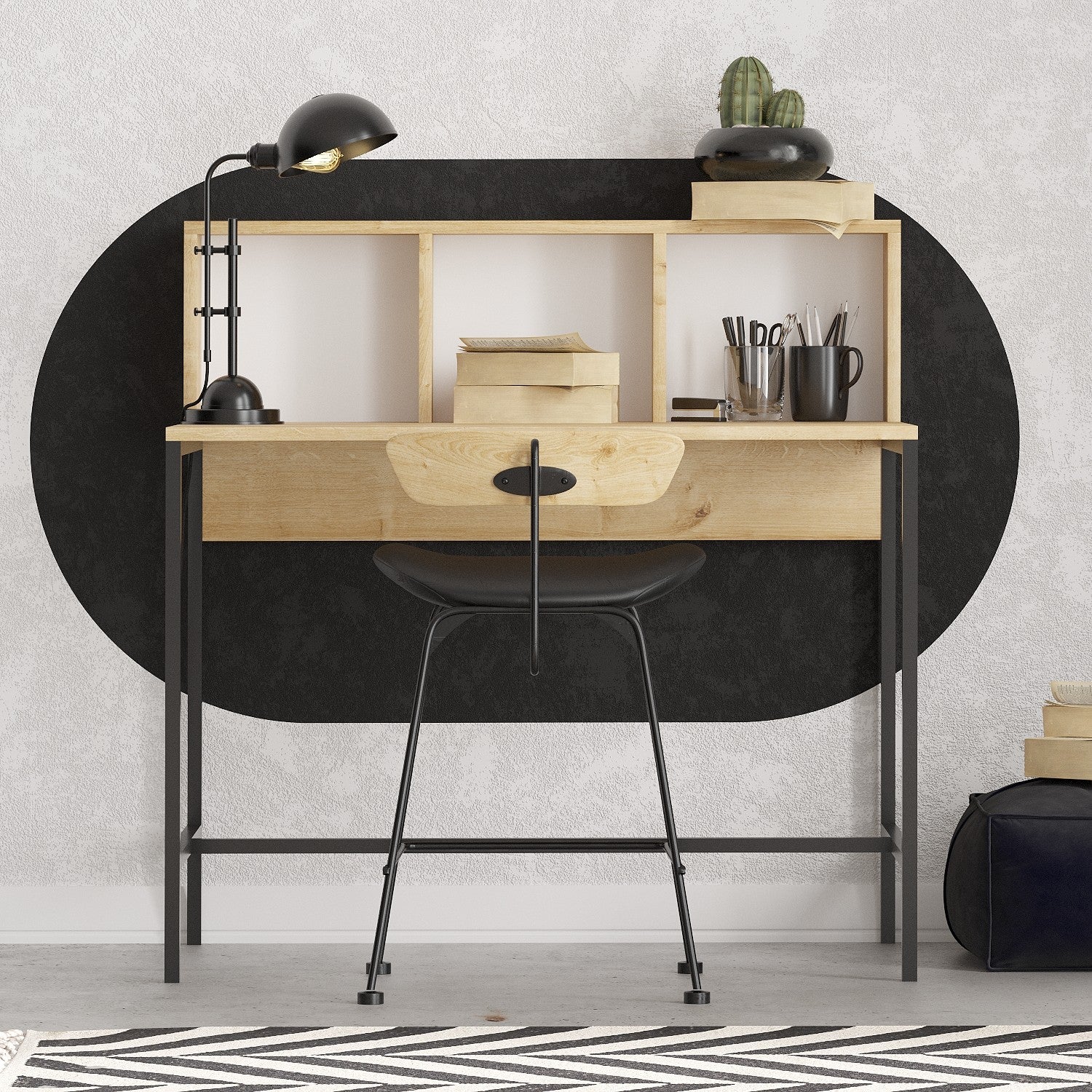 Secretária de Estudo – 100cm x 102cm x 60cm – Carvalho Safira e Preto – MDF