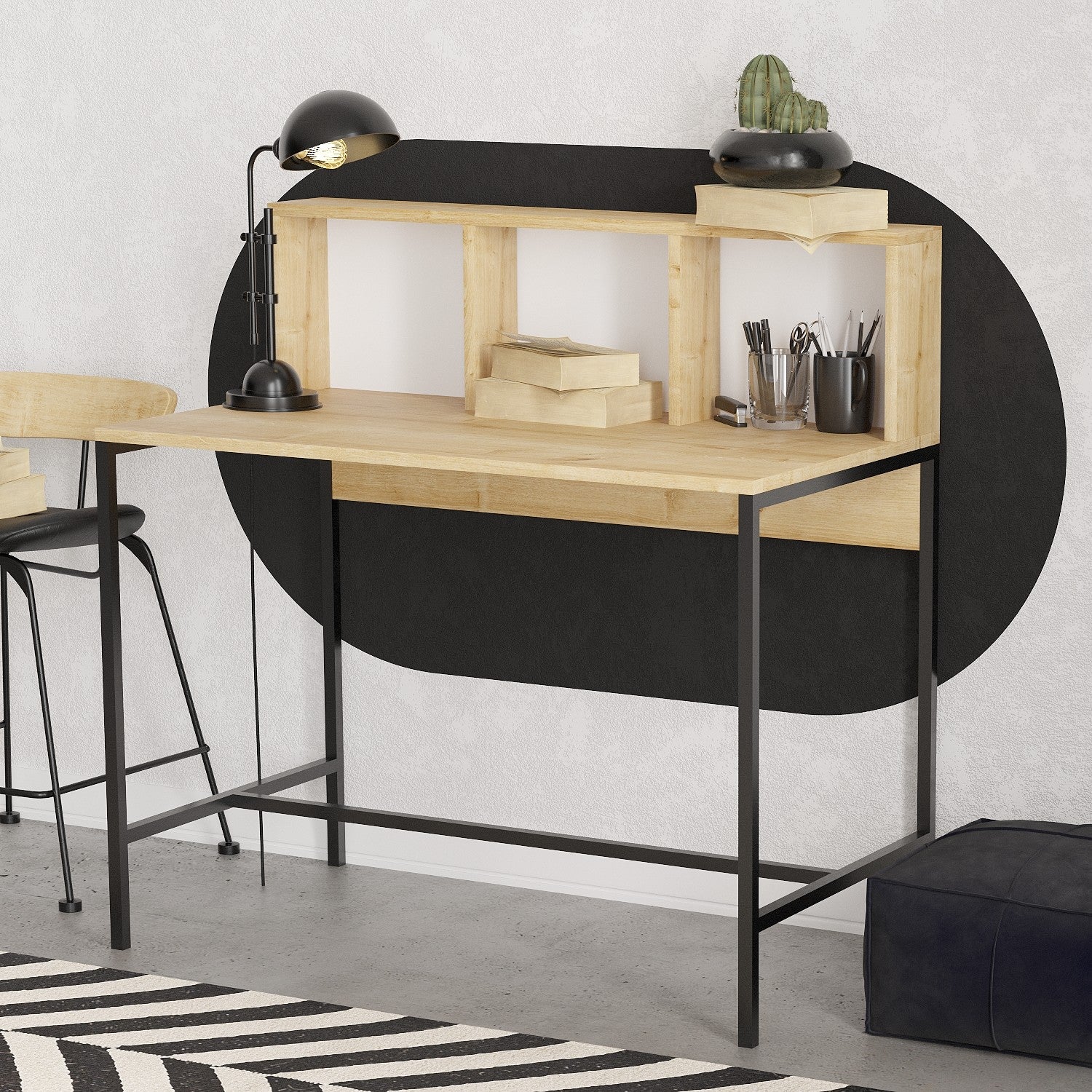 Secretária de Estudo – 100cm x 102cm x 60cm – Carvalho Safira e Preto – MDF