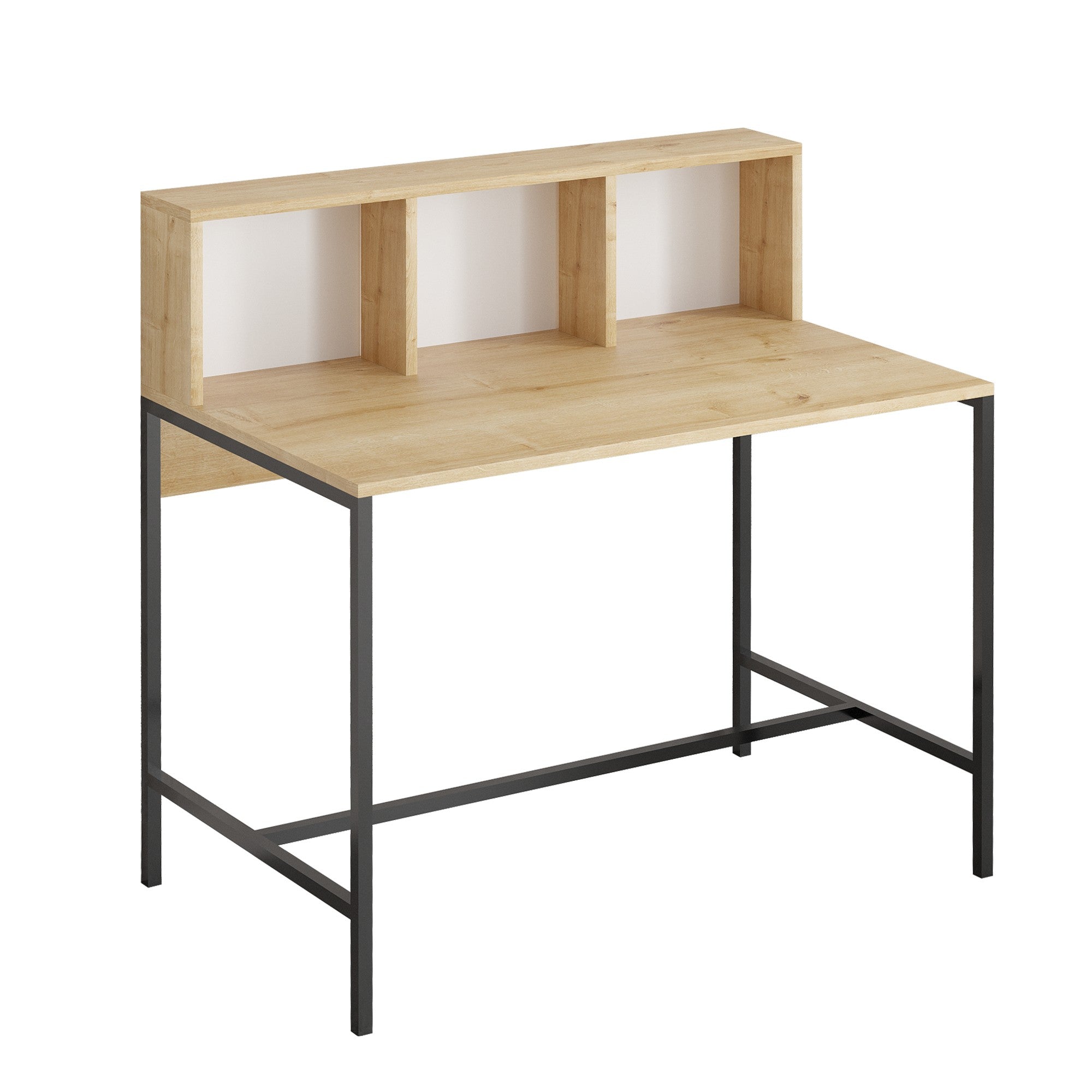 Secretária de Estudo – 100cm x 102cm x 60cm – Carvalho Safira e Preto – MDF
