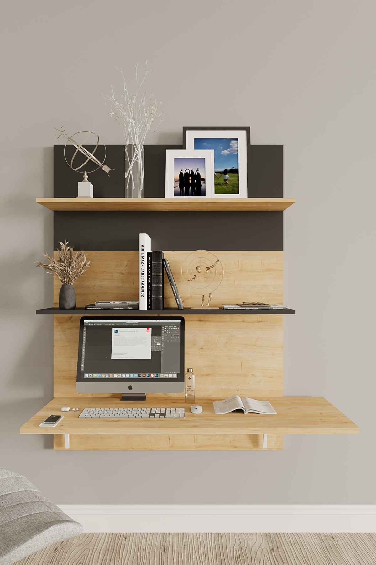 Secretária de Estudo – 90 cm – Carvalho Safira e Preto – MDF