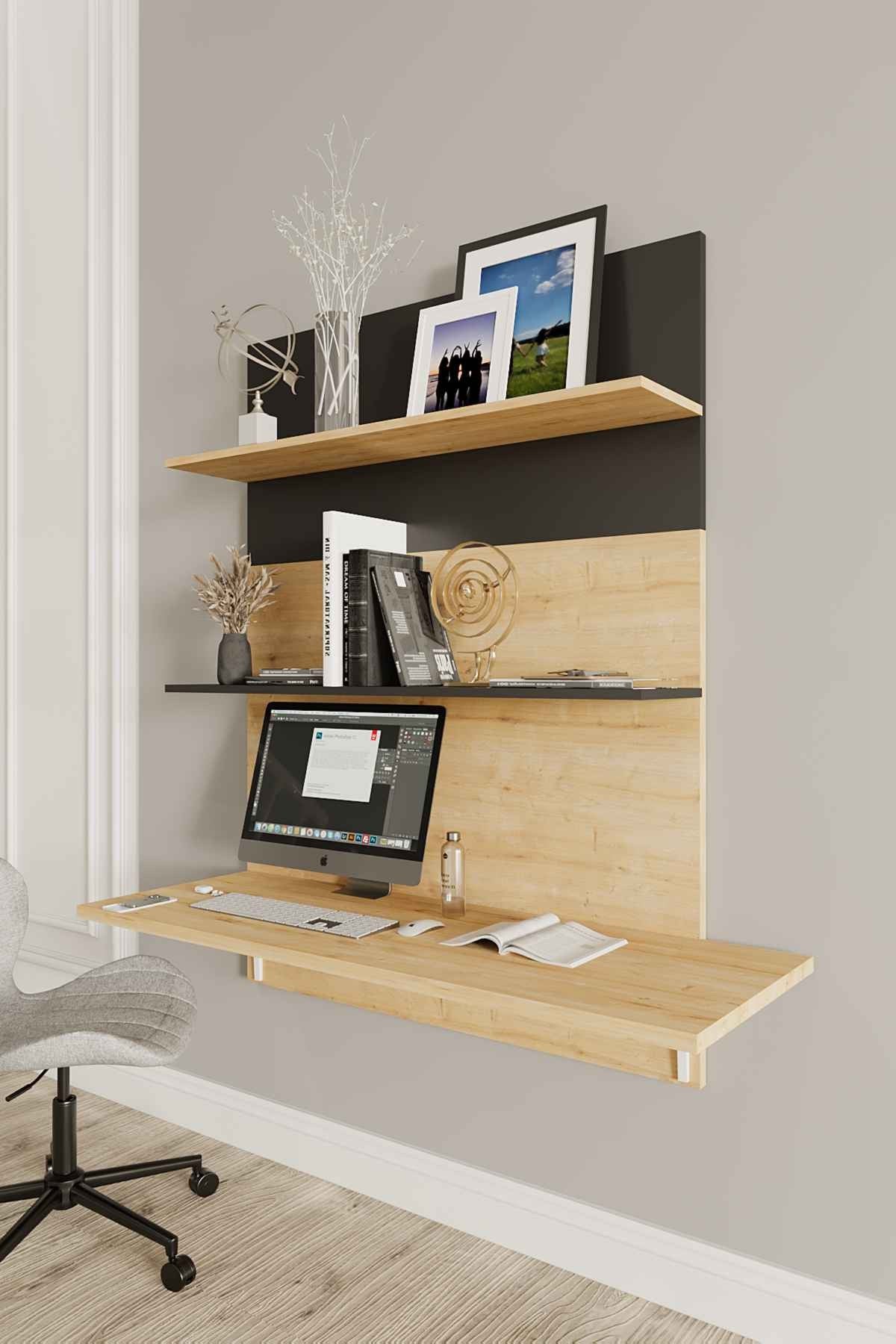 Secretária de Estudo – 90 cm – Carvalho Safira e Preto – MDF