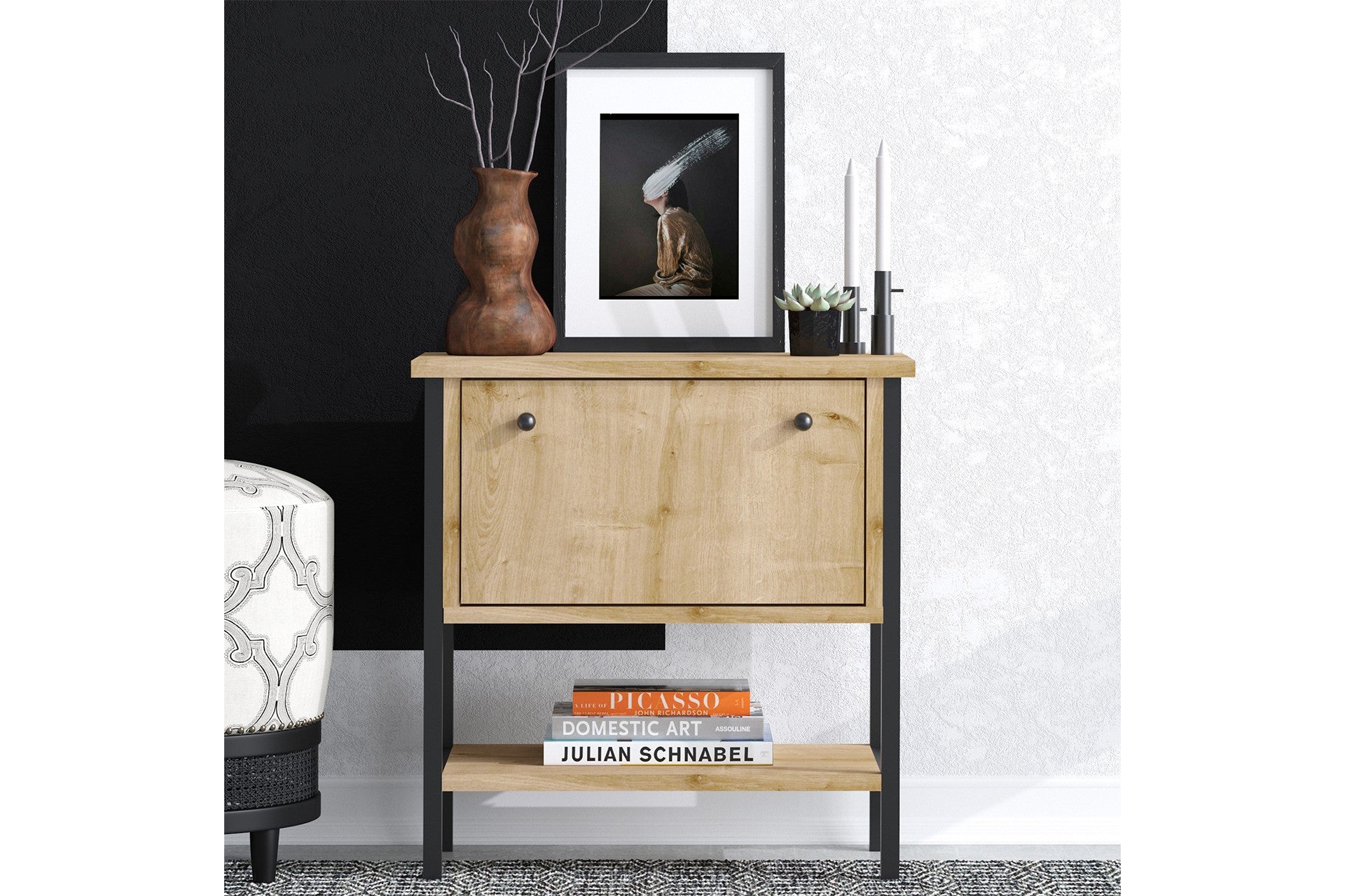 Mesa de cabeceira – 55 cm x 57 cm x 31 cm – Carvalho Safira e Preto – MDF
