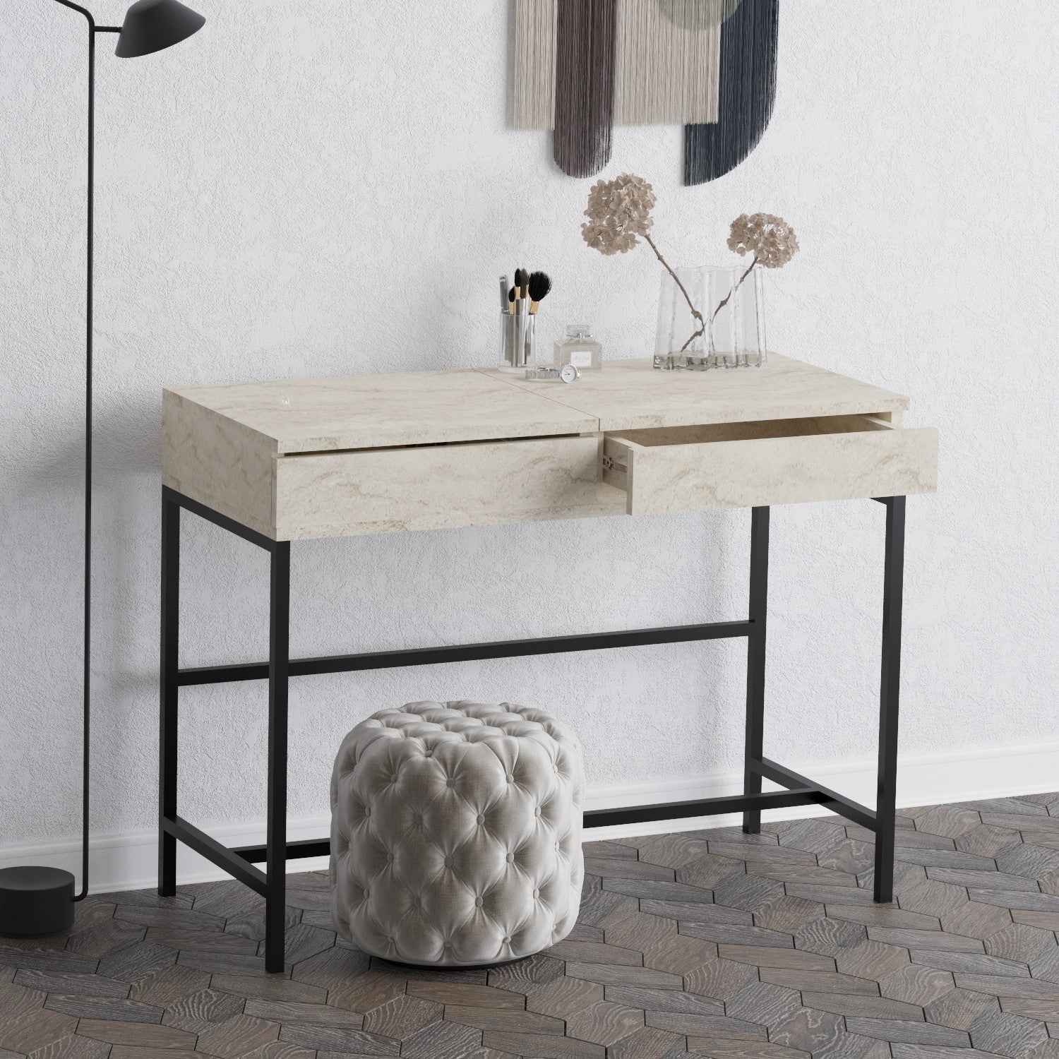 Toucador – 100 cm x 45 cm x 75 cm – Travertino – Painel de Partículas Revestido a Melamina