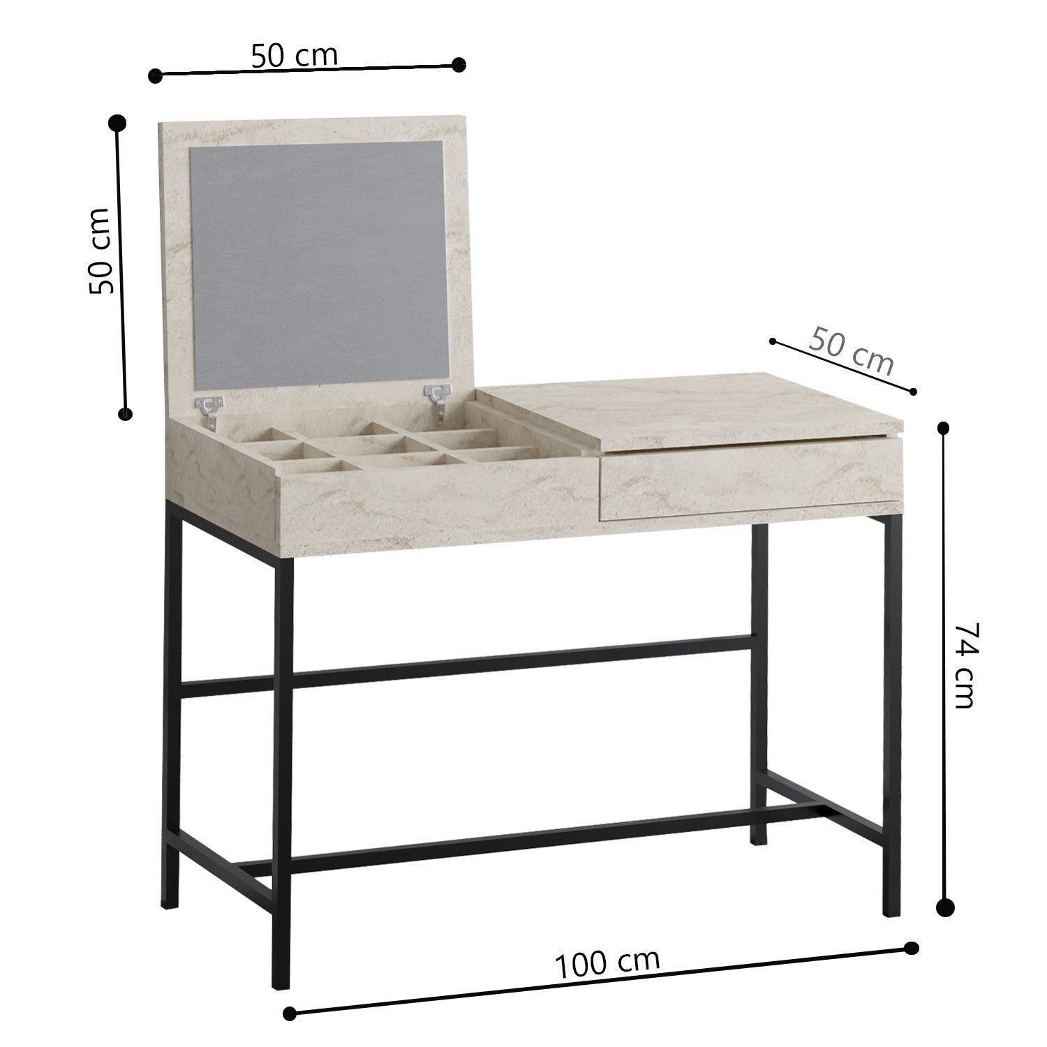 Toucador – 100 cm x 45 cm x 75 cm – Travertino – Painel de Partículas Revestido a Melamina