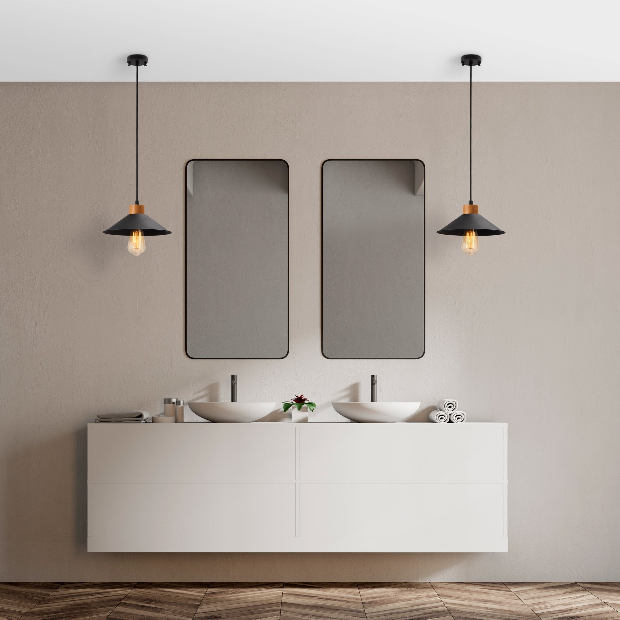 Candeeiro de Teto – 103 x 24 cm – Preto – Metal e Madeira