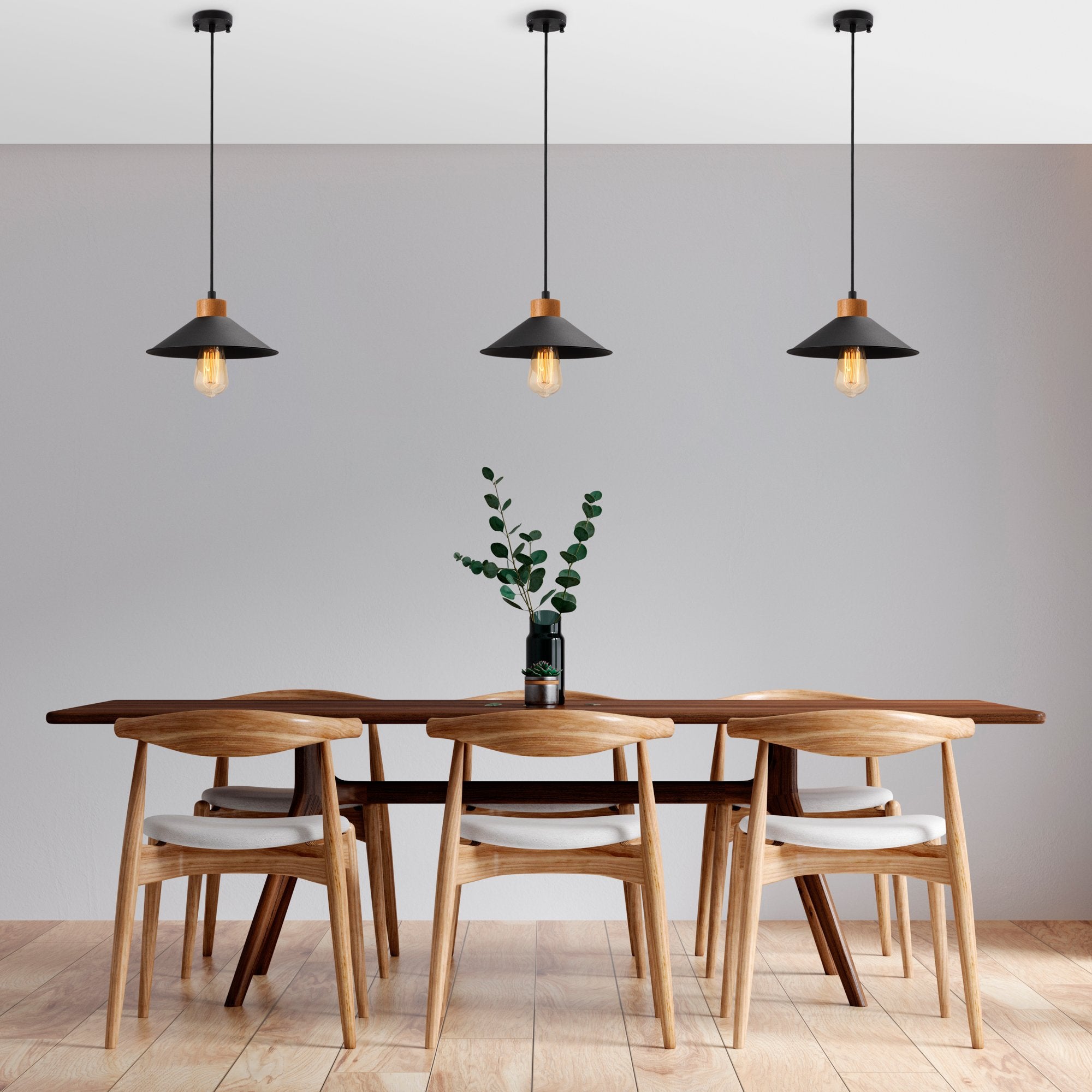 Candeeiro de Teto – 103 x 24 cm – Preto – Metal e Madeira