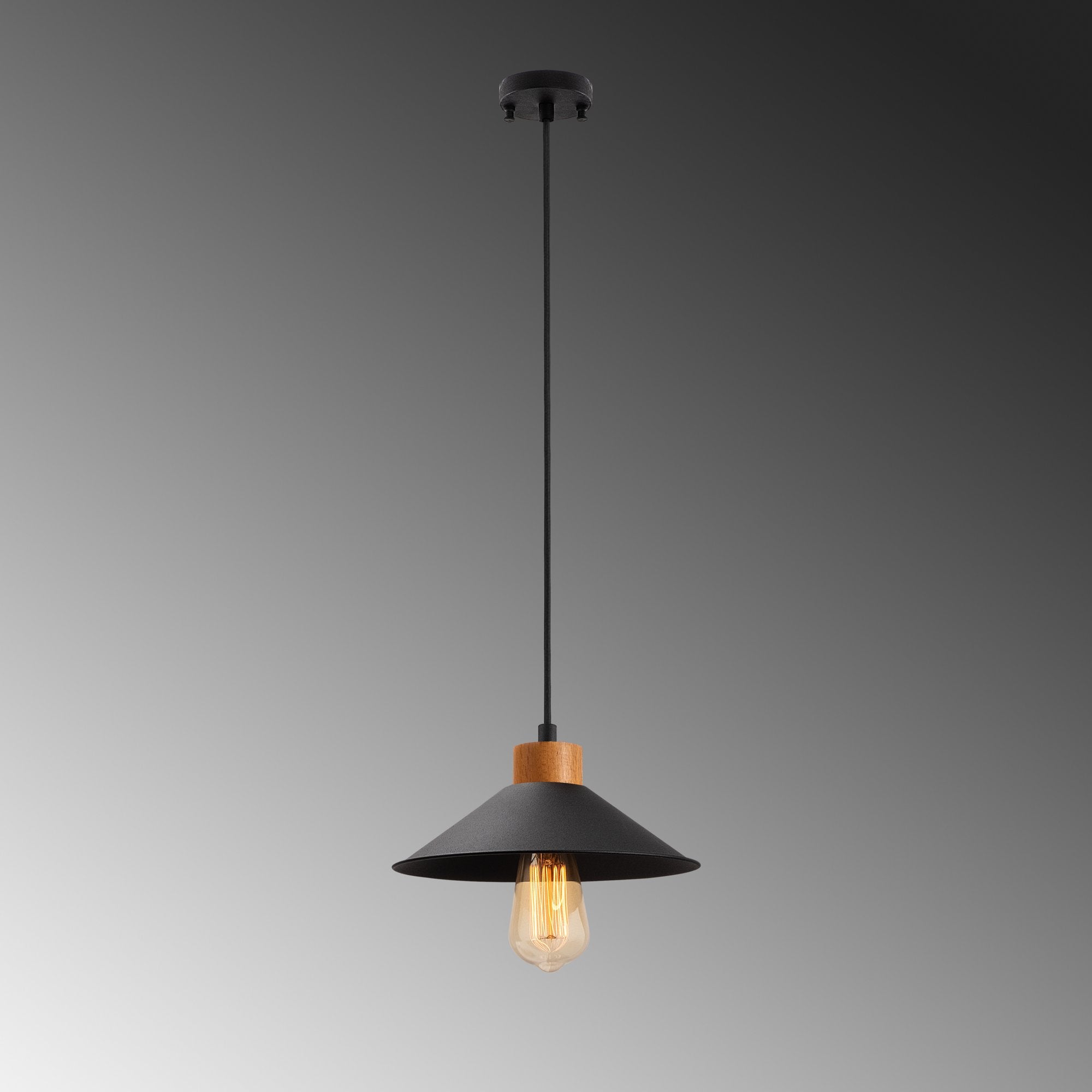 Candeeiro de Teto – 103 x 24 cm – Preto – Metal e Madeira