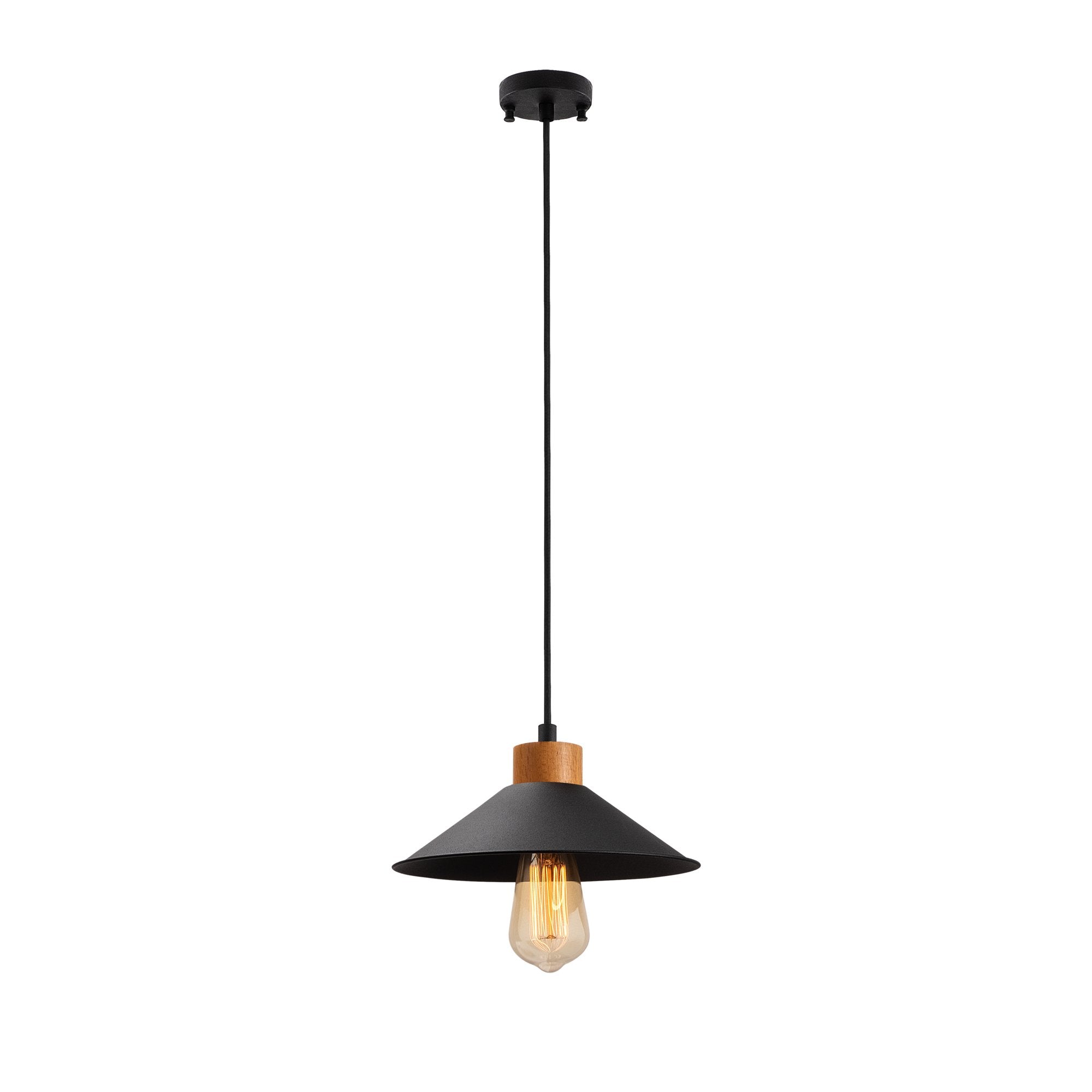 Candeeiro de Teto – 103 x 24 cm – Preto – Metal e Madeira
