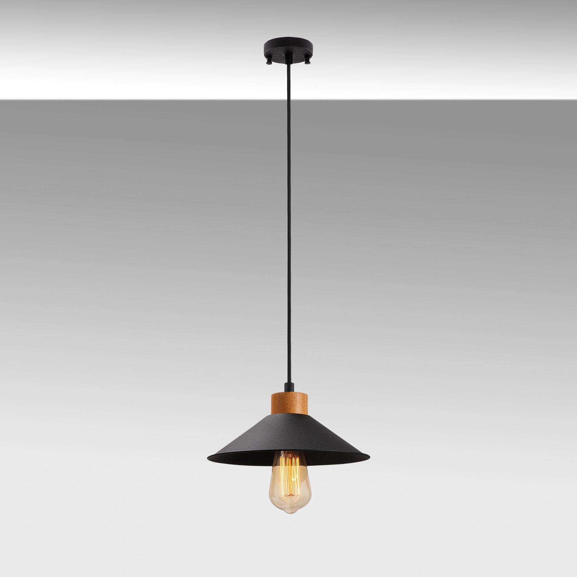 Candeeiro de Teto – 103 x 24 cm – Preto – Metal e Madeira