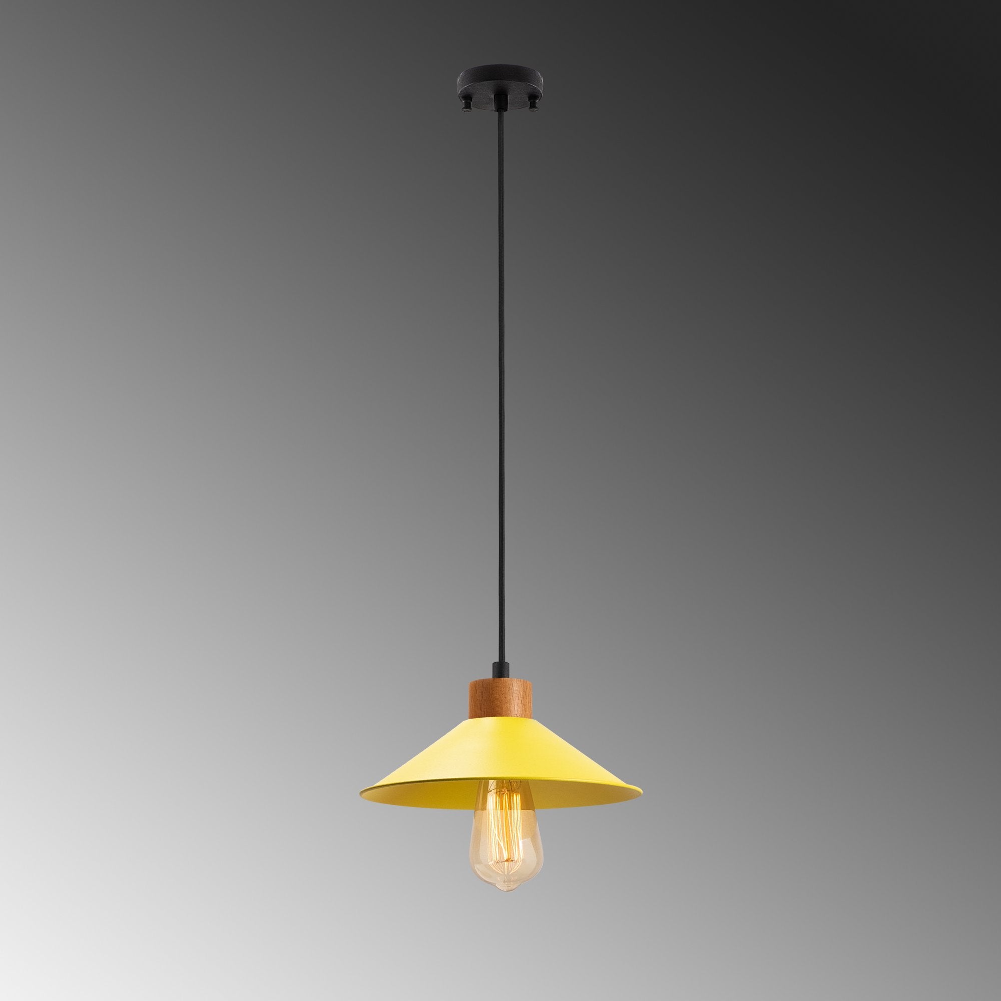 Candeeiro de Teto – 103 x 24 cm – Amarelo – Metal e Madeira