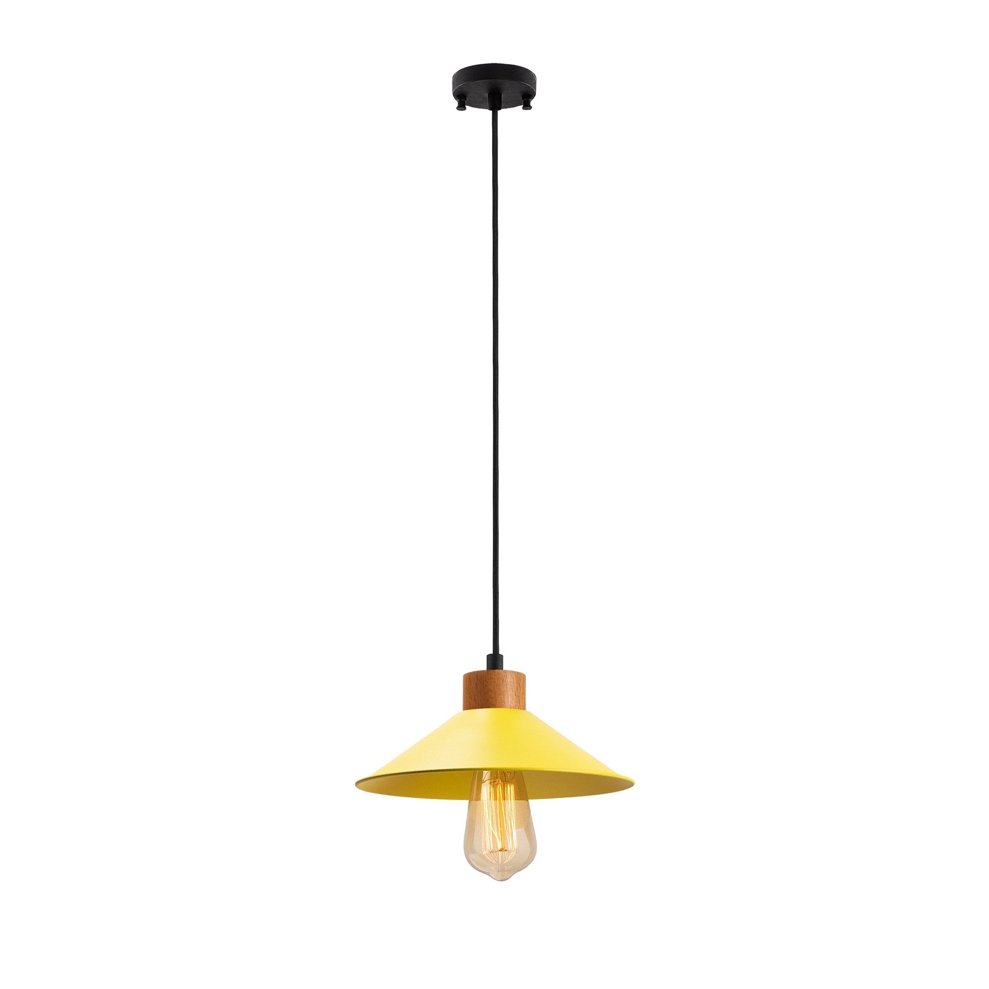 Candeeiro de Teto – 103 x 24 cm – Amarelo – Metal e Madeira