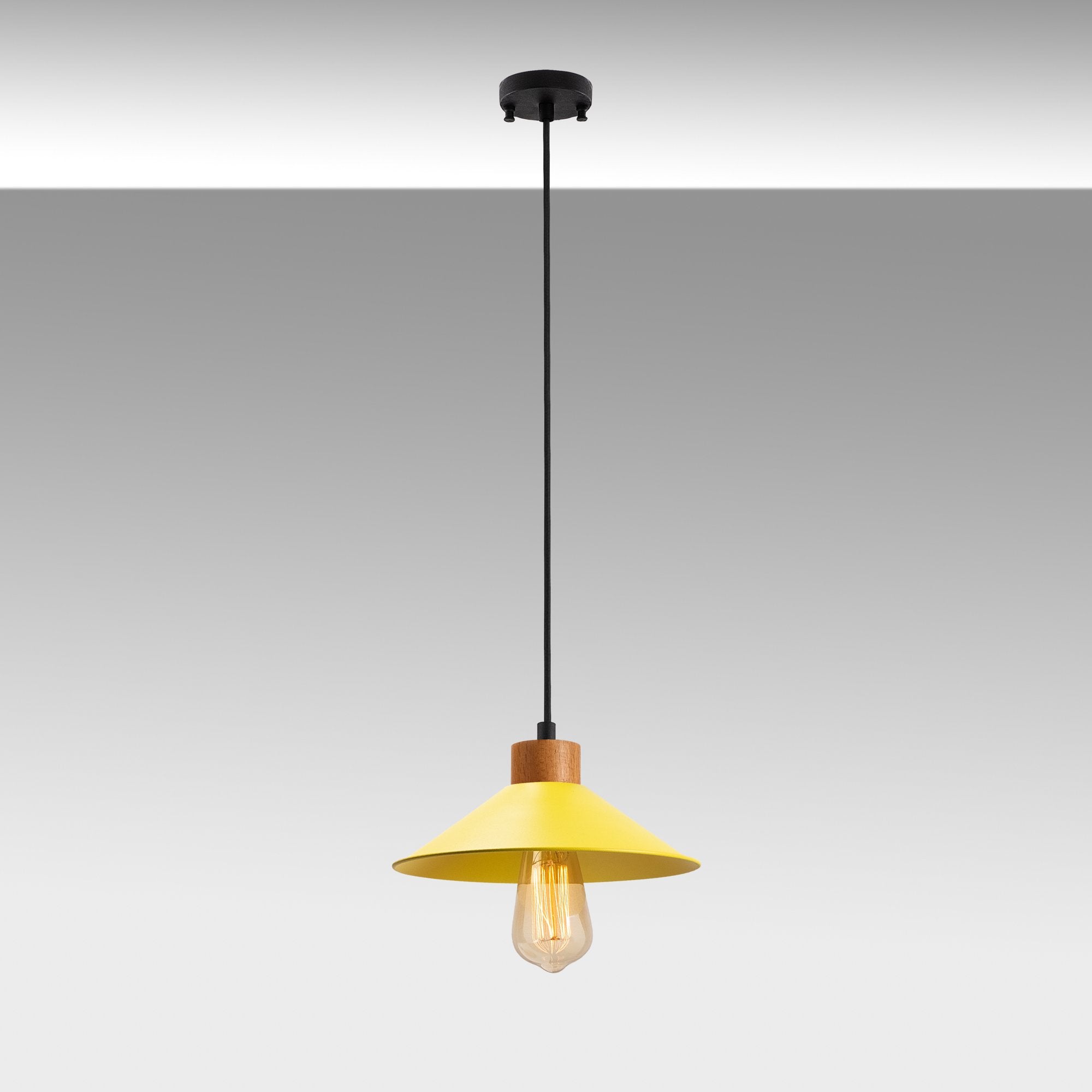 Candeeiro de Teto – 103 x 24 cm – Amarelo – Metal e Madeira