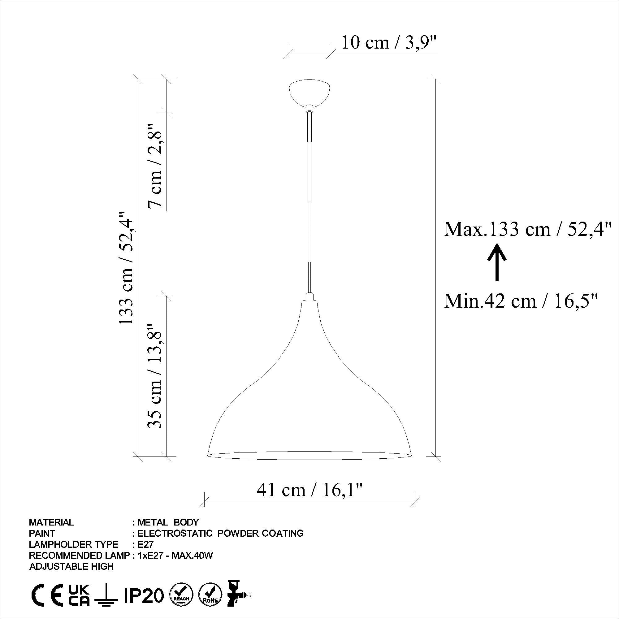 Candeeiro de Teto ajustável – Ø41 cm – acabamento antigo – metal