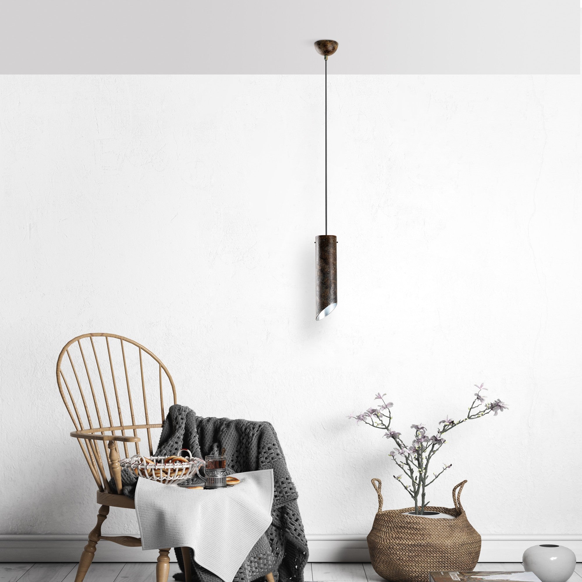 Candeeiro de Teto elegante ajustável – Ø8 x 28 cm – acabamento antiquado – metal