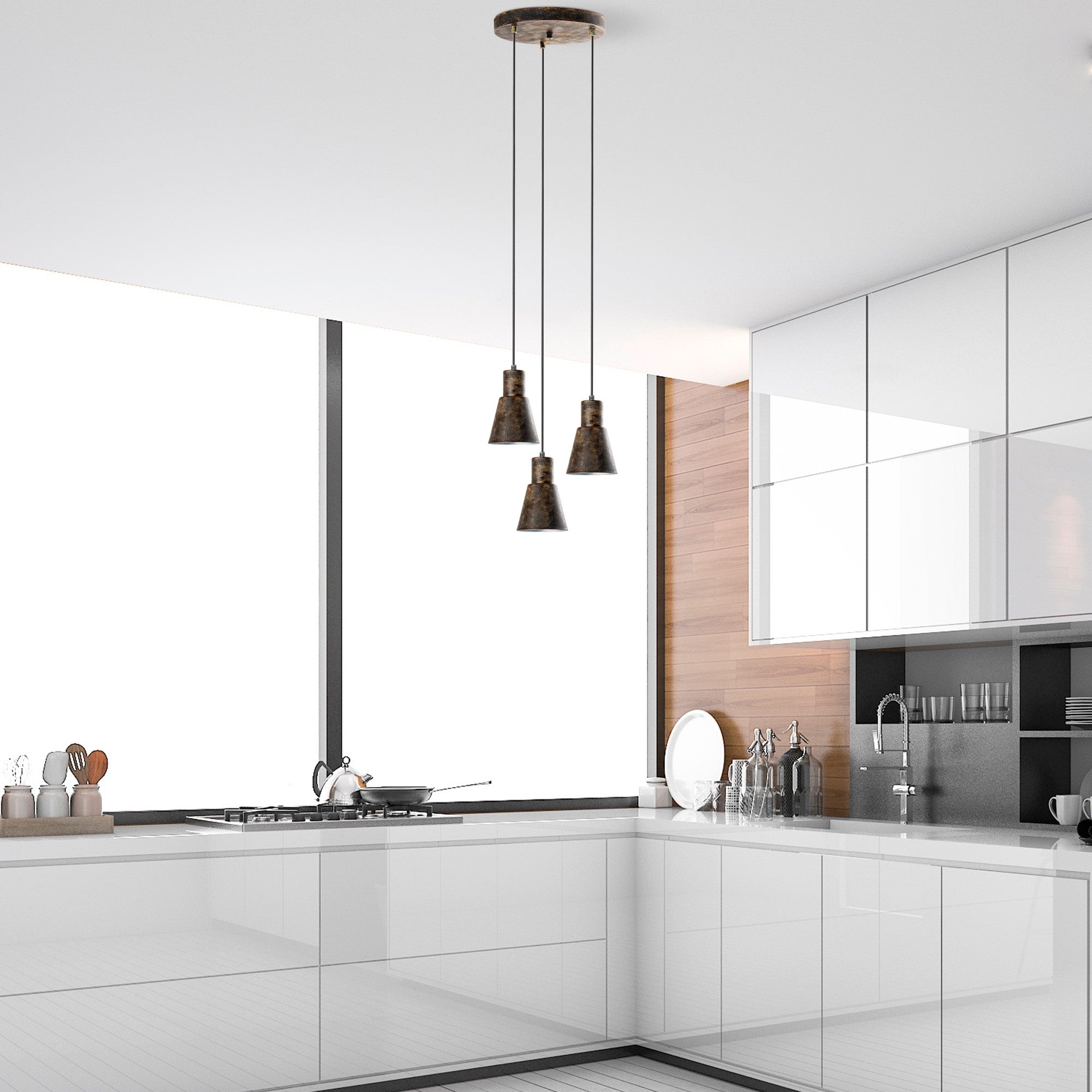 Candeeiro de Teto elegante ajustável – 40 cm de diâmetro – Cor antiquada – Corpo de metal