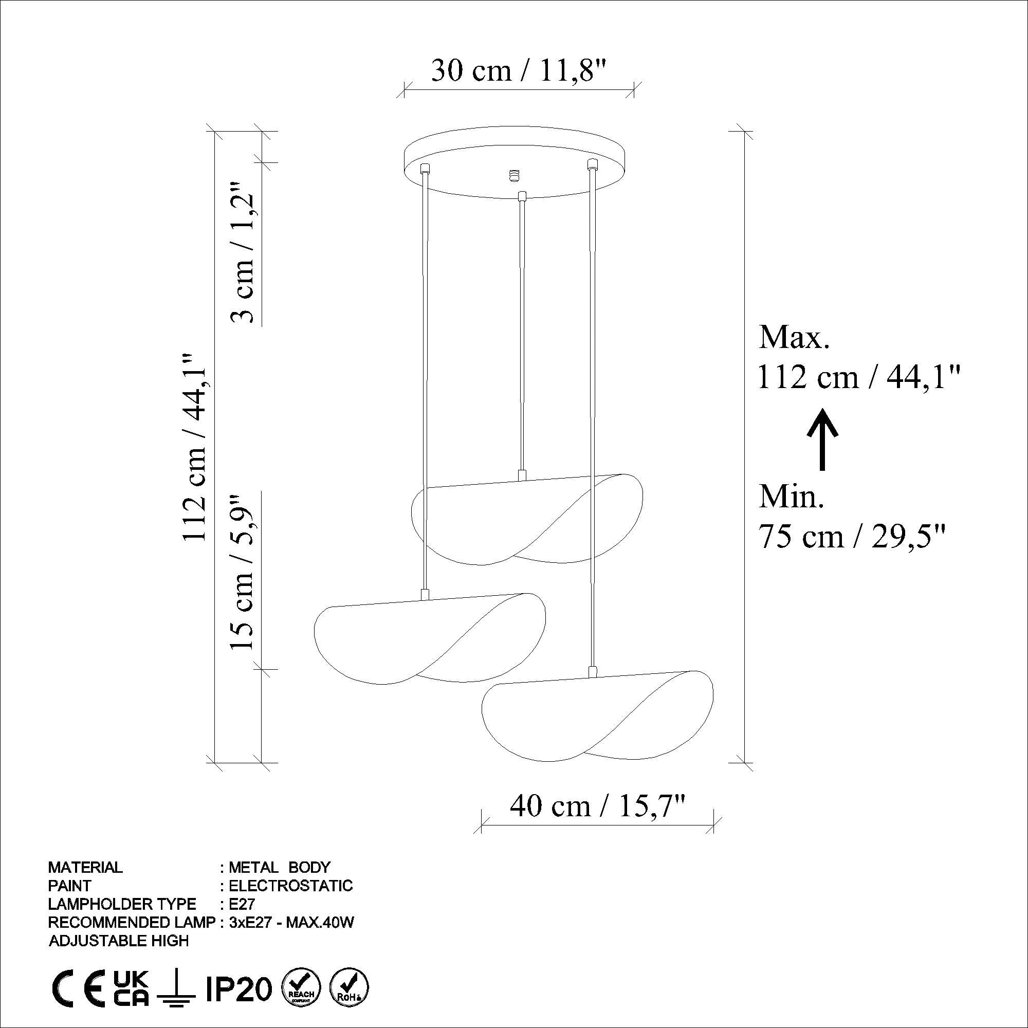 Candeeiro de Teto – 50 cm diâmetro – cor antiga – metal