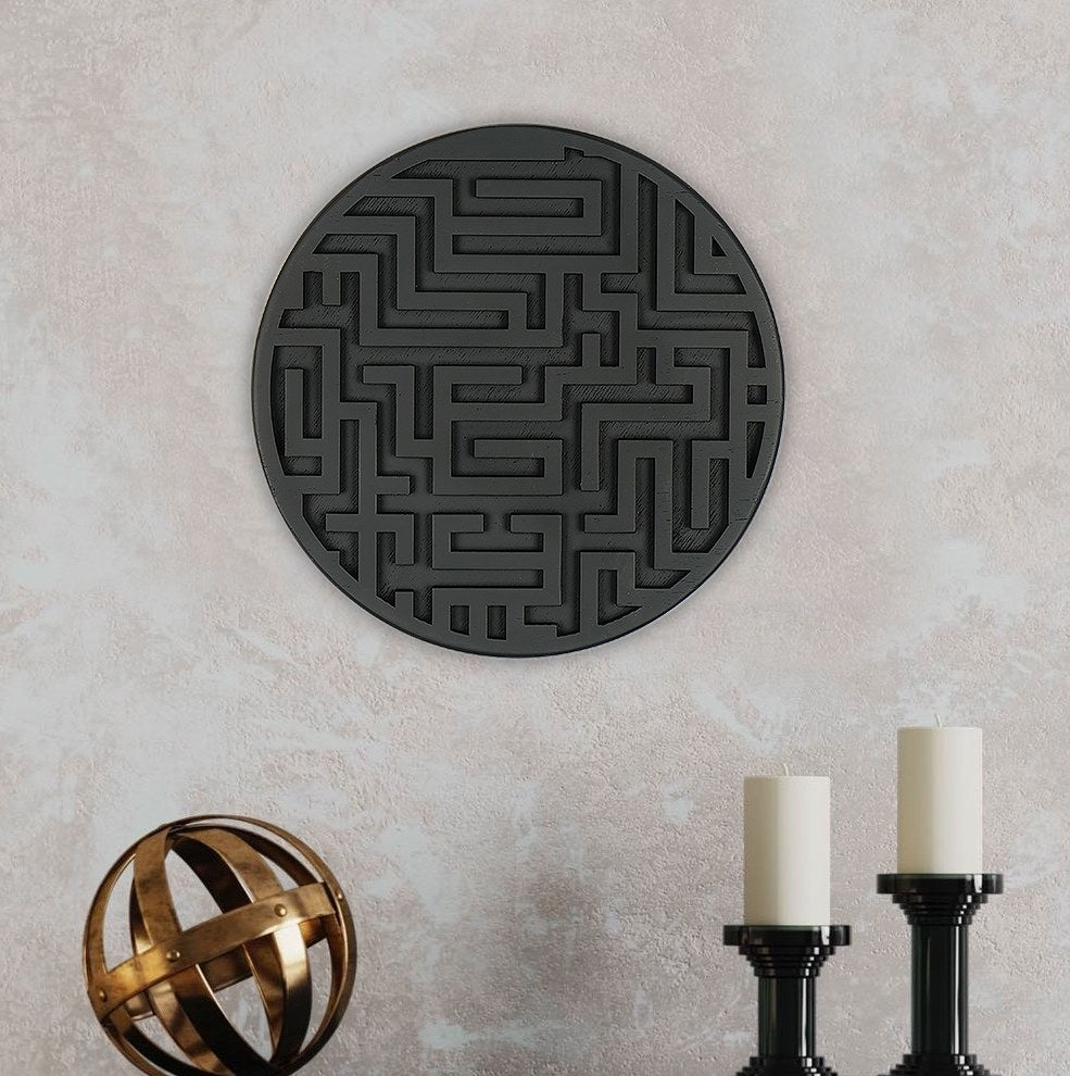 Acessório Decorativo de Parede em Madeira de Abeto 100% Natural - Preto 33x33cm