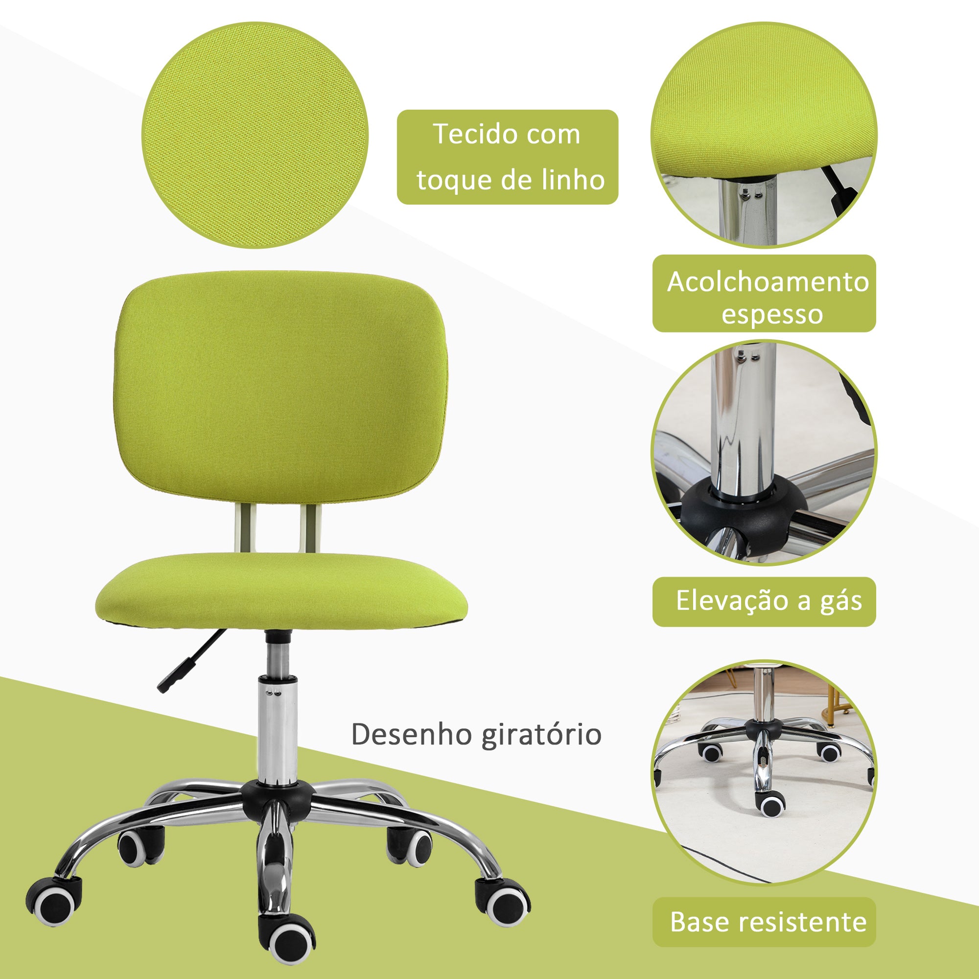 Cadeira de Escritório Estofada – 48x53x80-90 cm – Verde