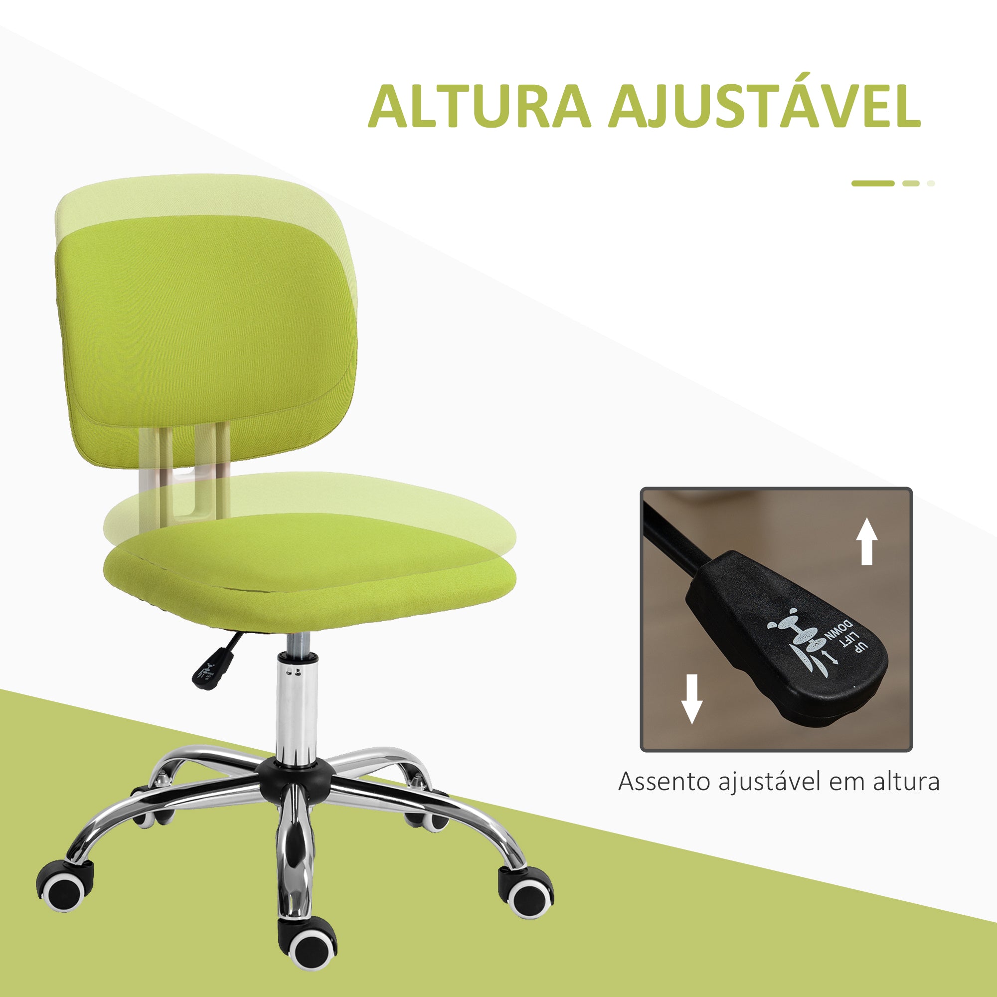 Cadeira de Escritório Estofada – 48x53x80-90 cm – Verde