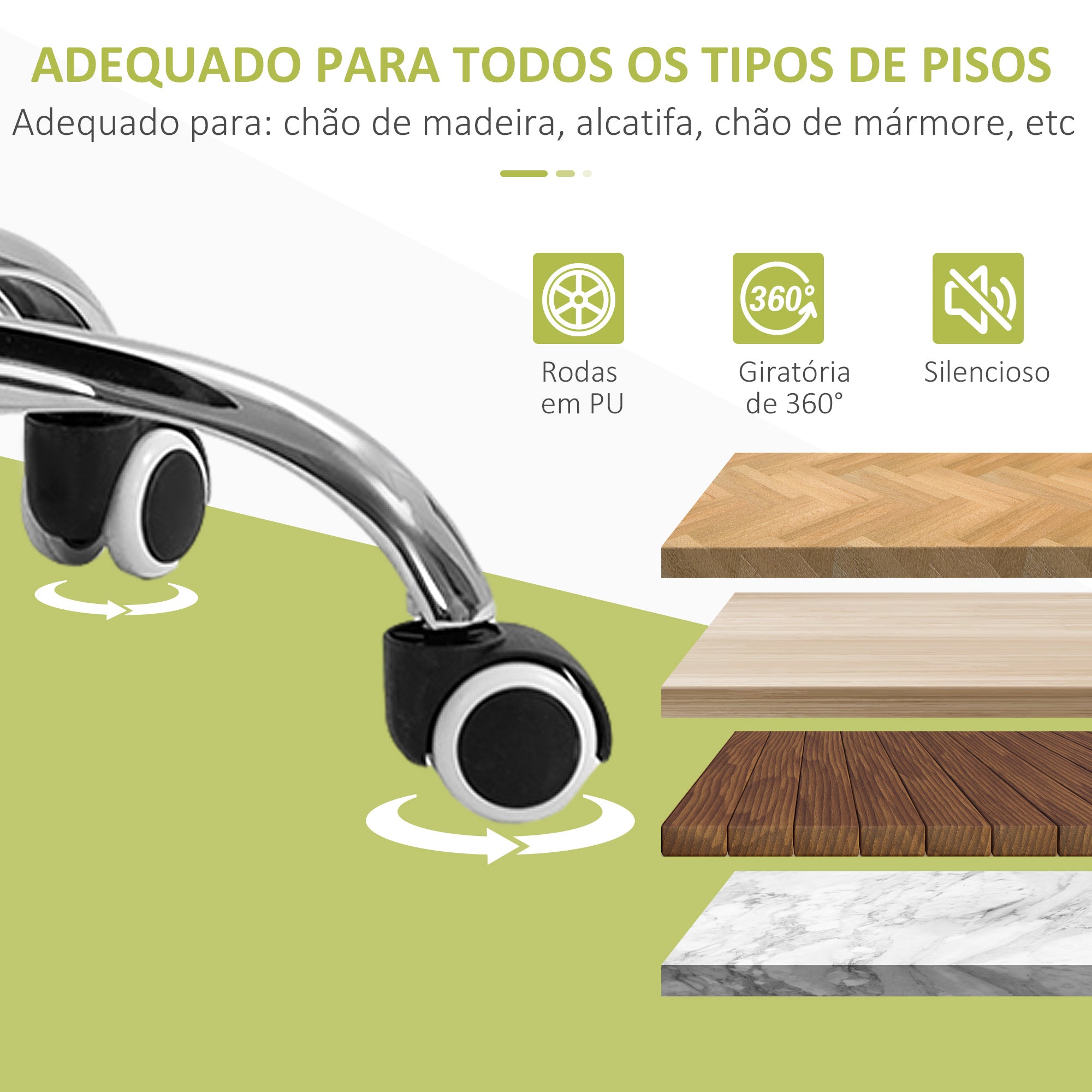 Cadeira de Escritório Estofada – 48x53x80-90 cm – Verde
