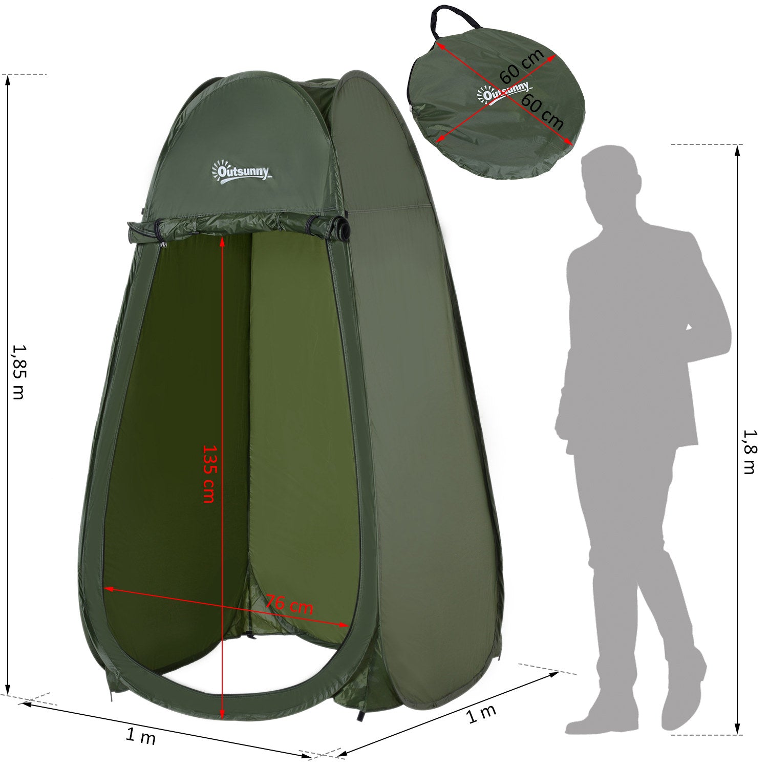 Tenda de Duche Dobrável Pop UP Verde Escuro 100x100x185cm