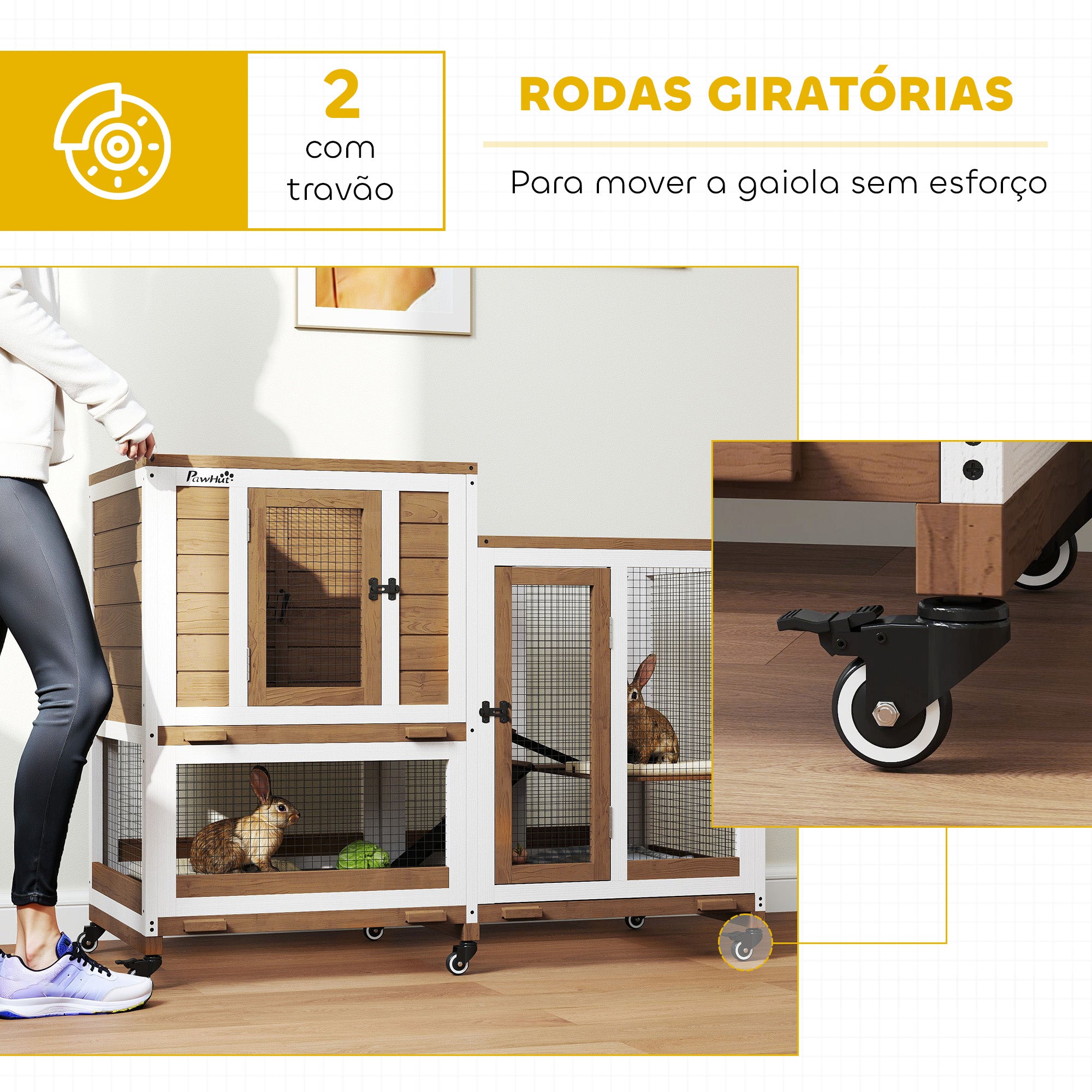 Coelheira de Madeira Marrom 110x50x86 cm para Coelhos e Animais Pequenos