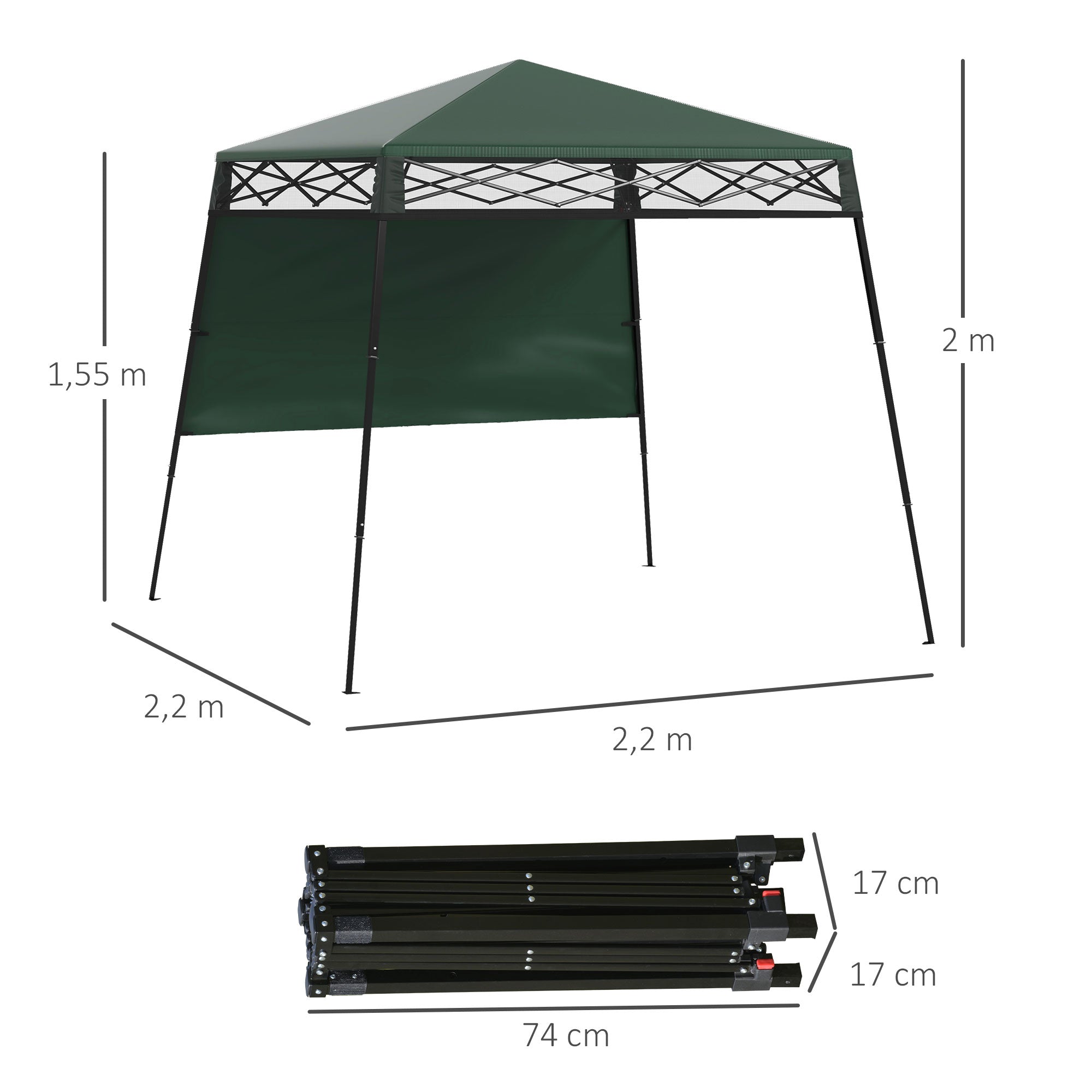 Tenda Dobrável Verde 220x220x200 cm com Proteção UV50+