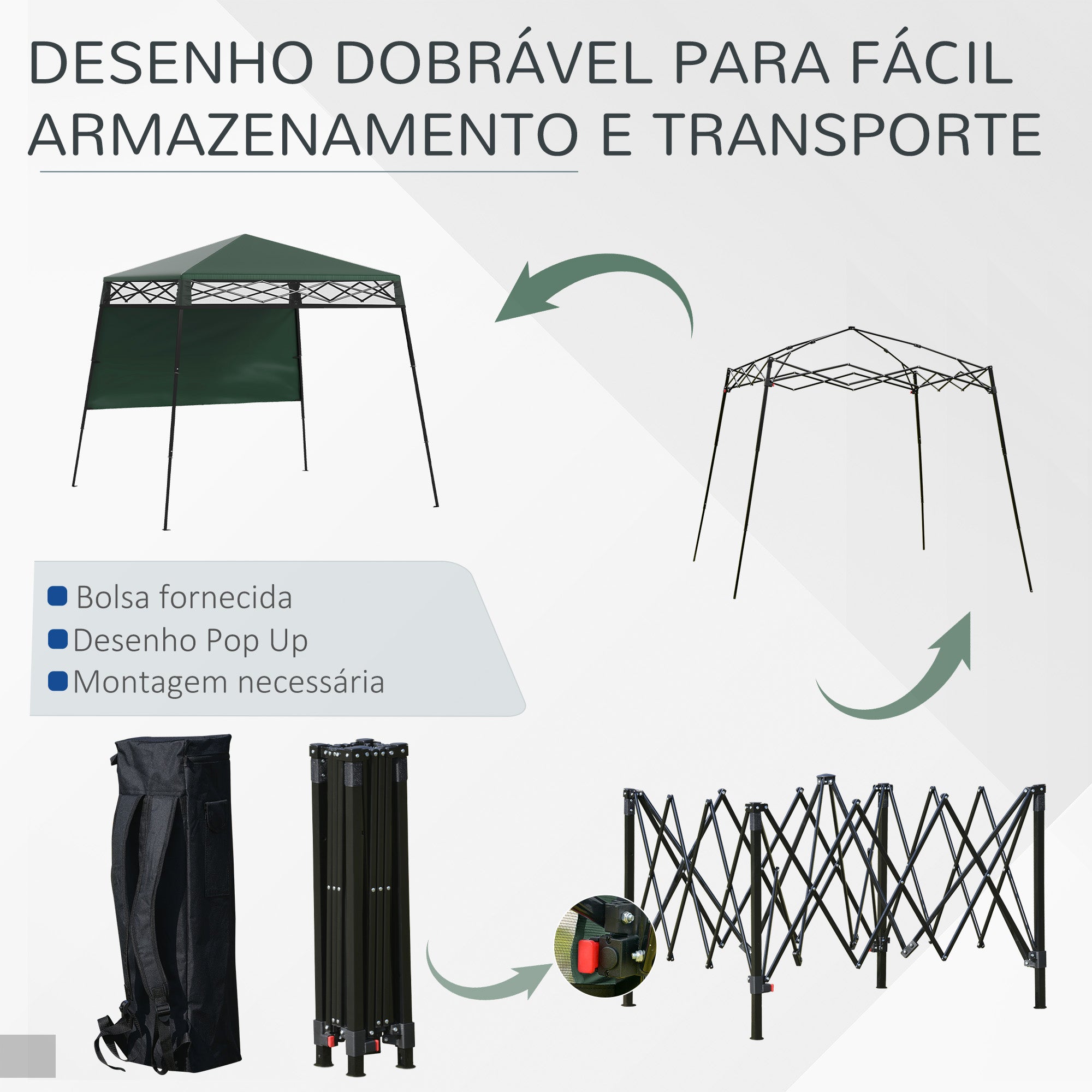 Tenda Dobrável Verde 220x220x200 cm com Proteção UV50+