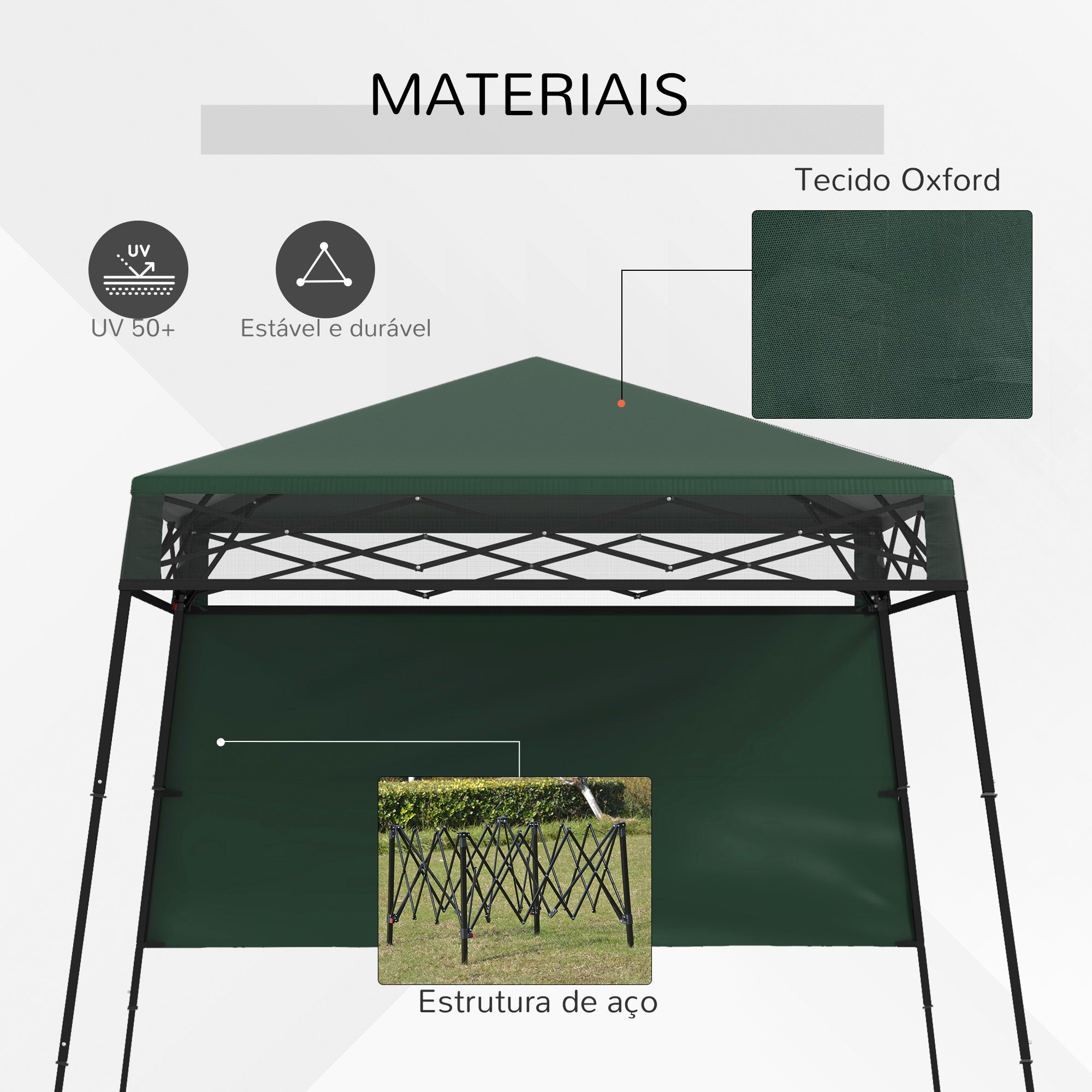 Tenda Dobrável Verde 220x220x200 cm com Proteção UV50+