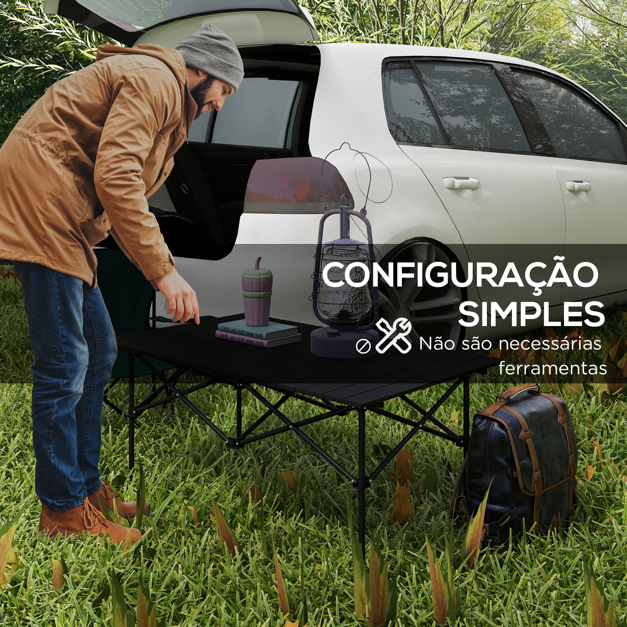 Mesa de Campismo Portátil 95x55x50 cm - Black