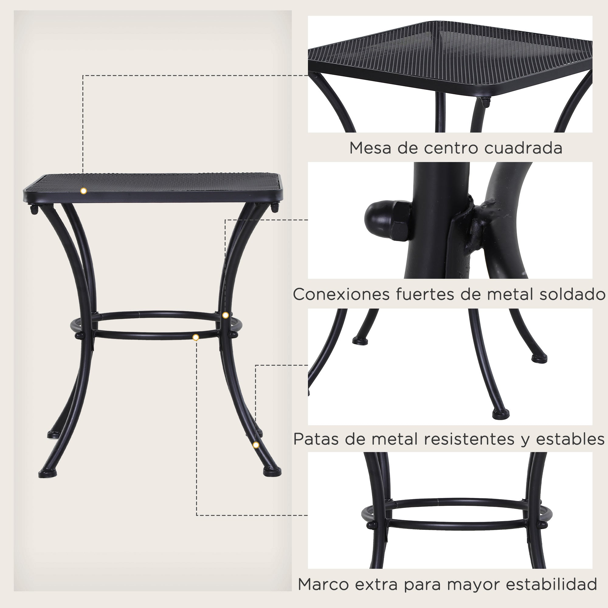 Mesa Exterior Quadrada Preto 45x45x50cm