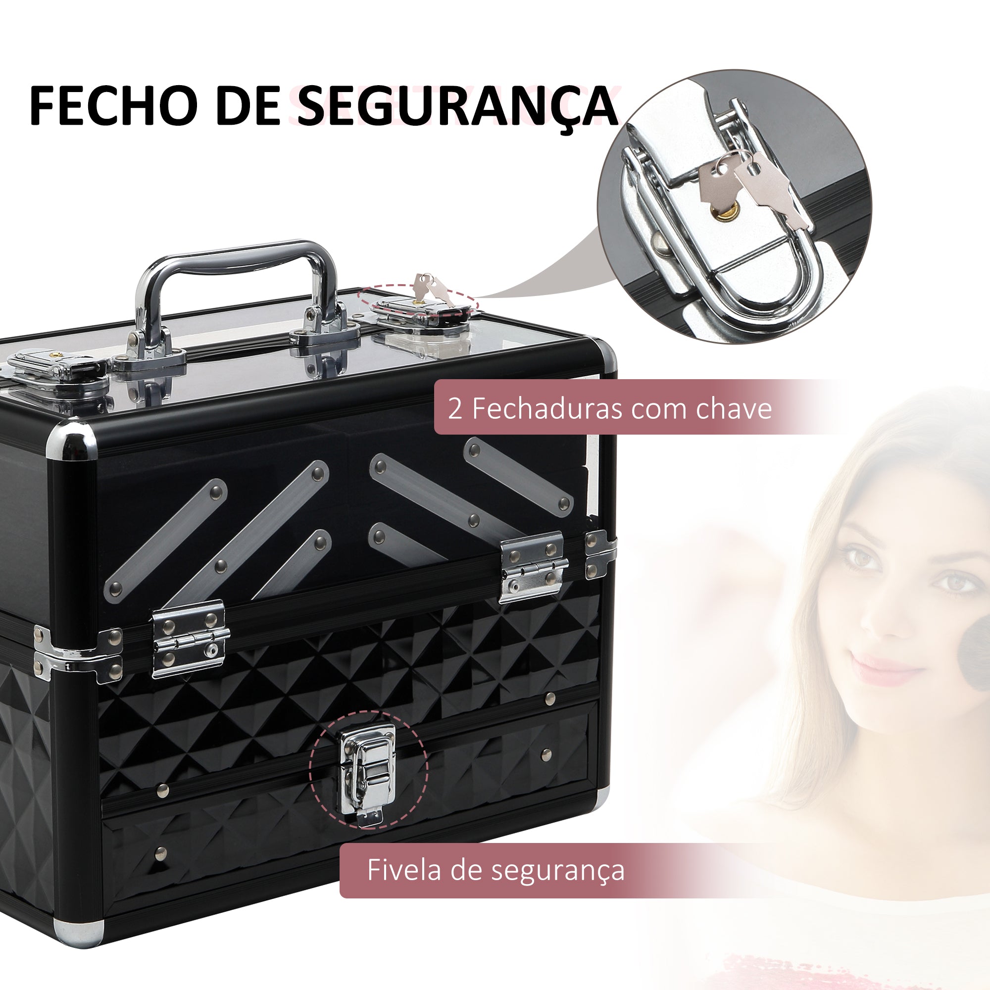 Organizador de Maquilhagem Múltiplos Níveis Preto 30x18,5x22 cm
