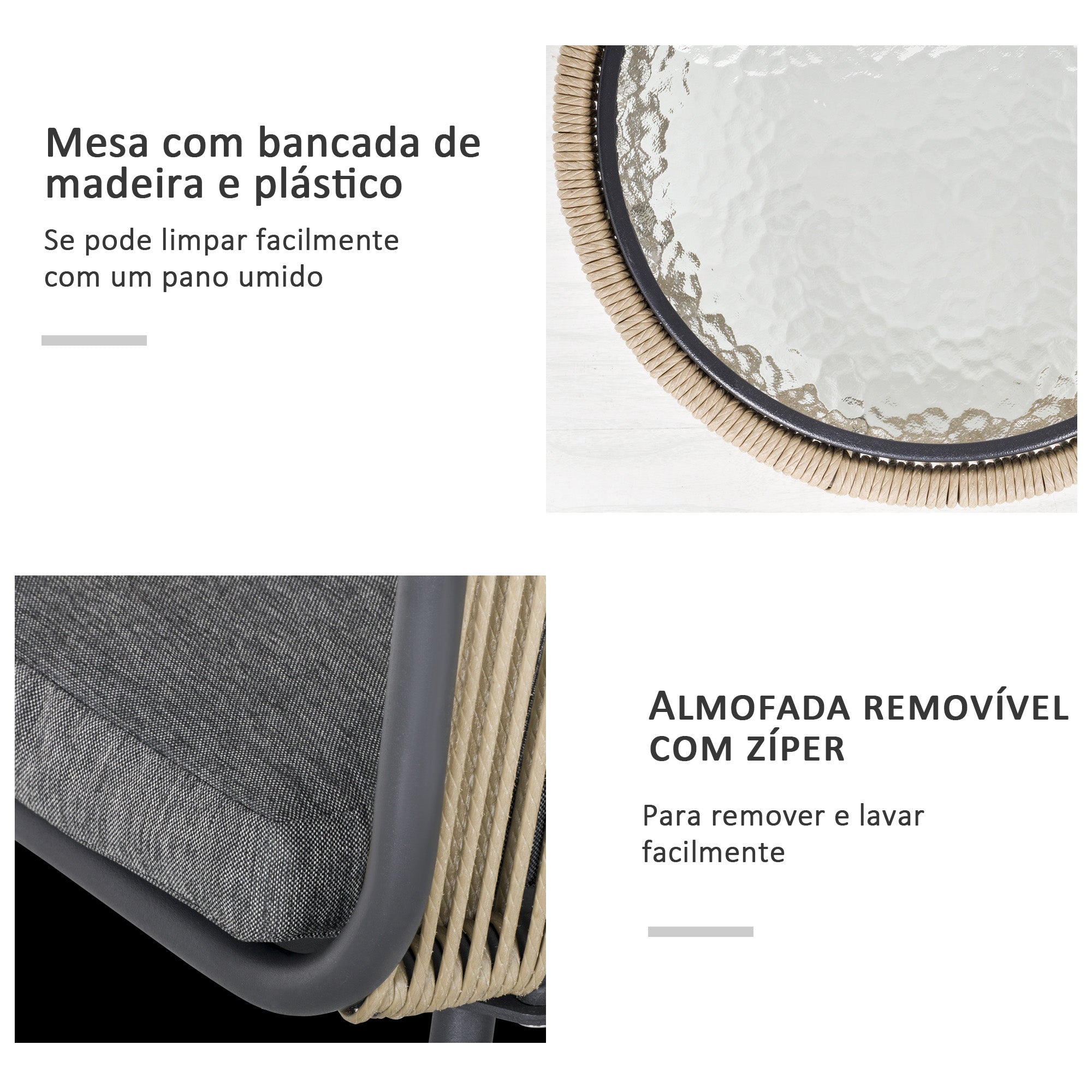 Conjunto de Móveis para Jardim 3 Peças Mesa Redonda e 2 Poltronas Cinza Claro e Marrom - Ø49x47 cm