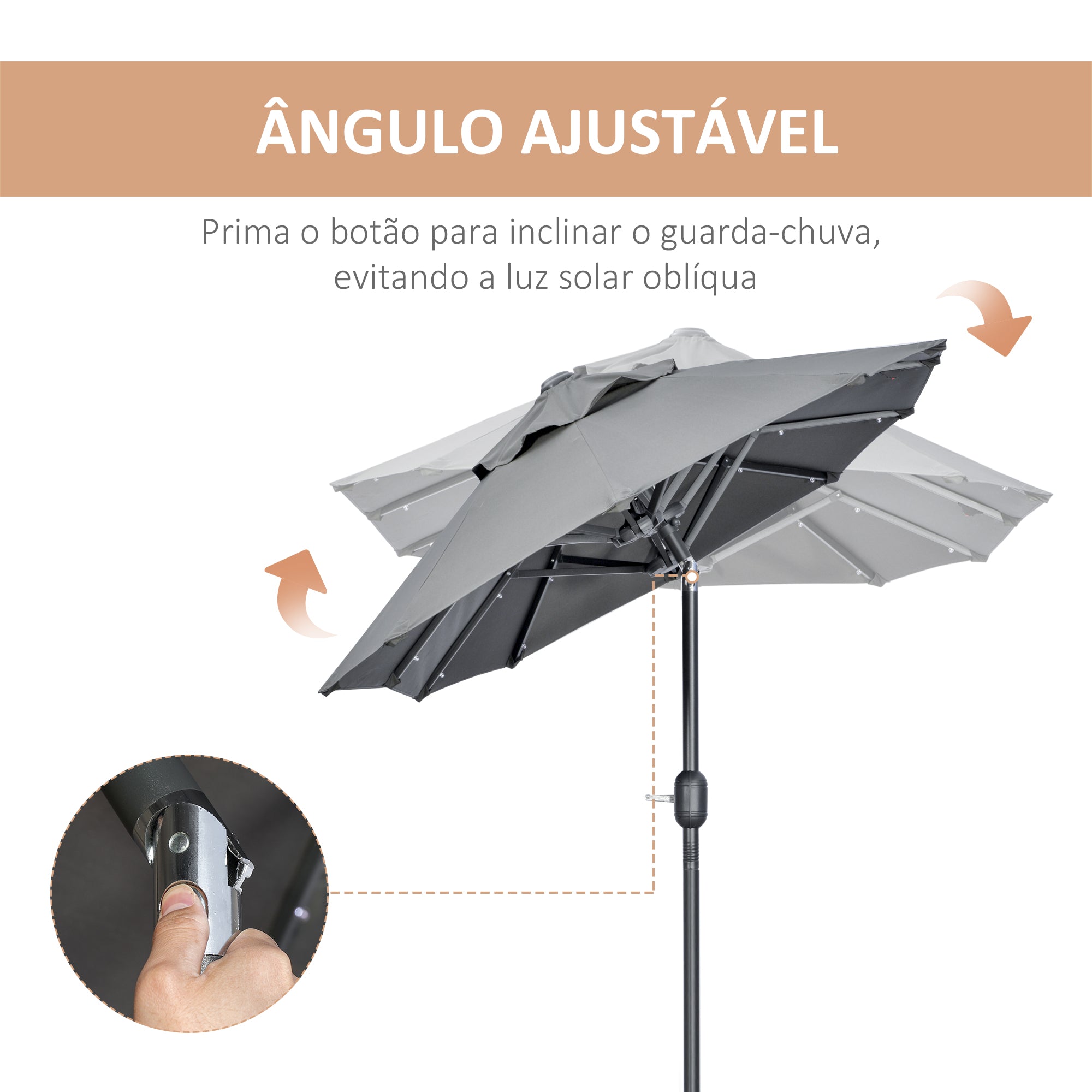 Chapéu de Sol Duplo 295x150x219 cm Cinzento