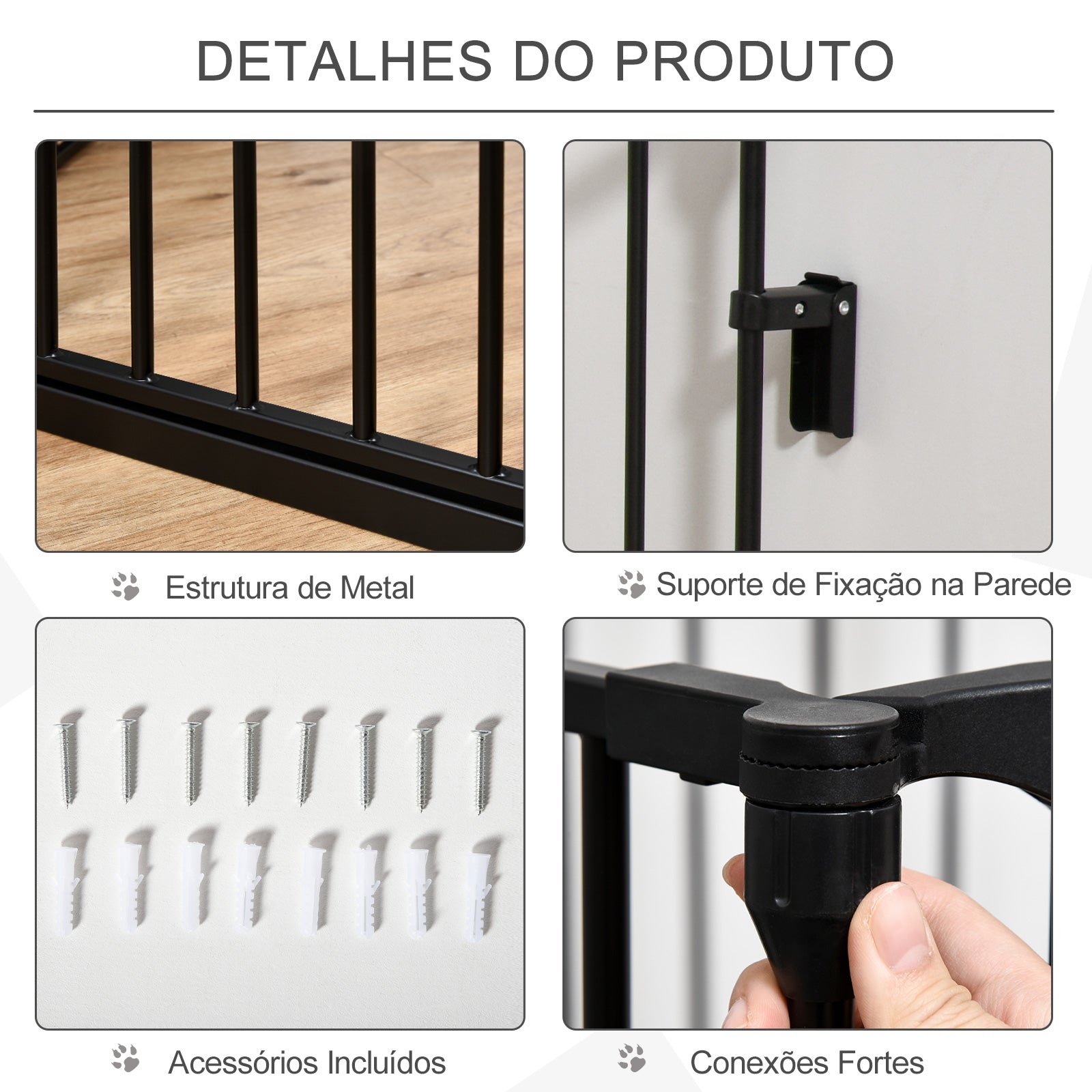 Barreira de Segurança para Animais de Estimação – 300x74,5 cm – Cor Preto – Metal resistente