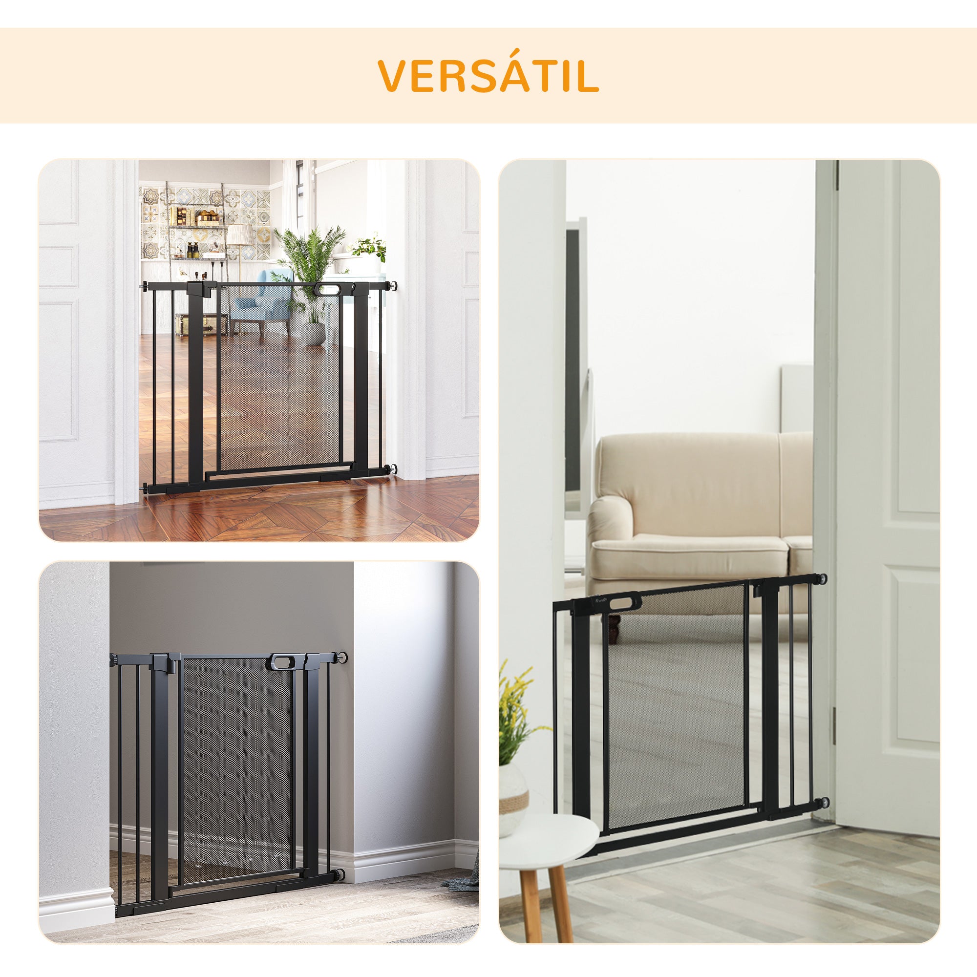 Barreira de Segurança Extensível – 103x76 cm – Preto – Aço, ABS e tela de arame de aço