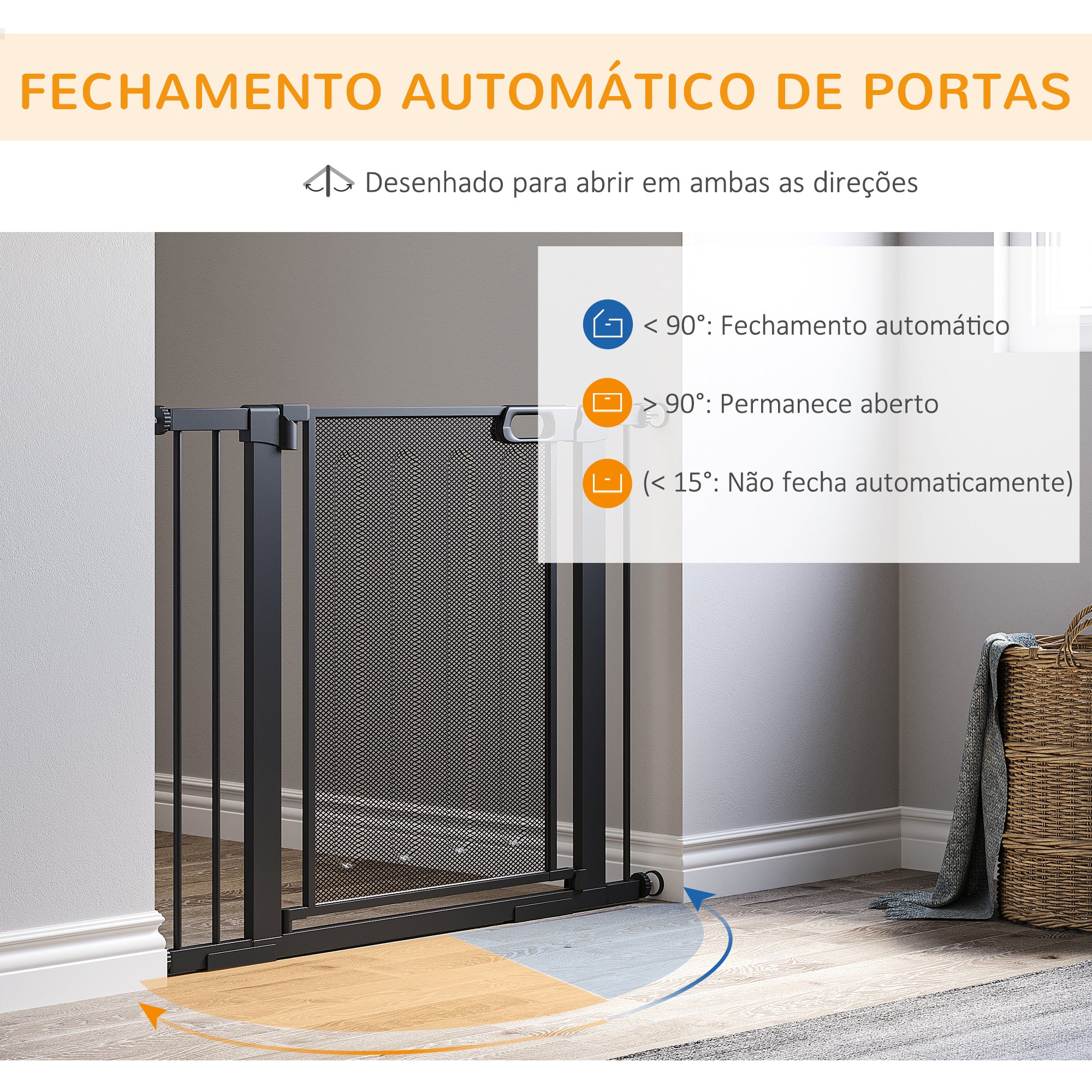 Barreira de Segurança Extensível – 103x76 cm – Preto – Aço, ABS e tela de arame de aço