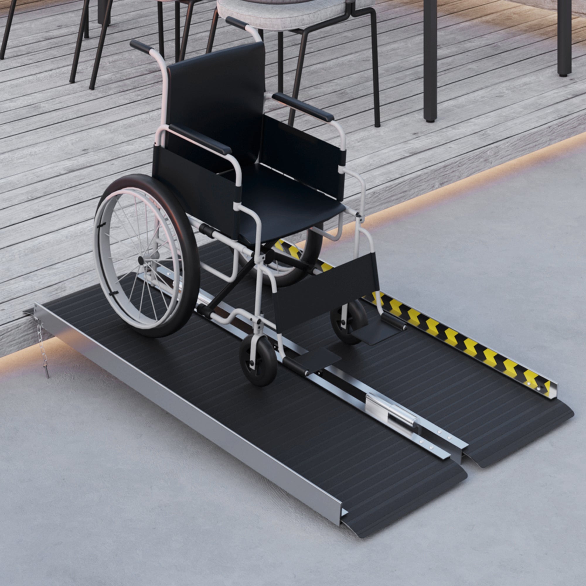 Rampa para Cadeira de Rodas Dobrável – 122x73,6x5,1 cm – Preto – Liga de alumínio