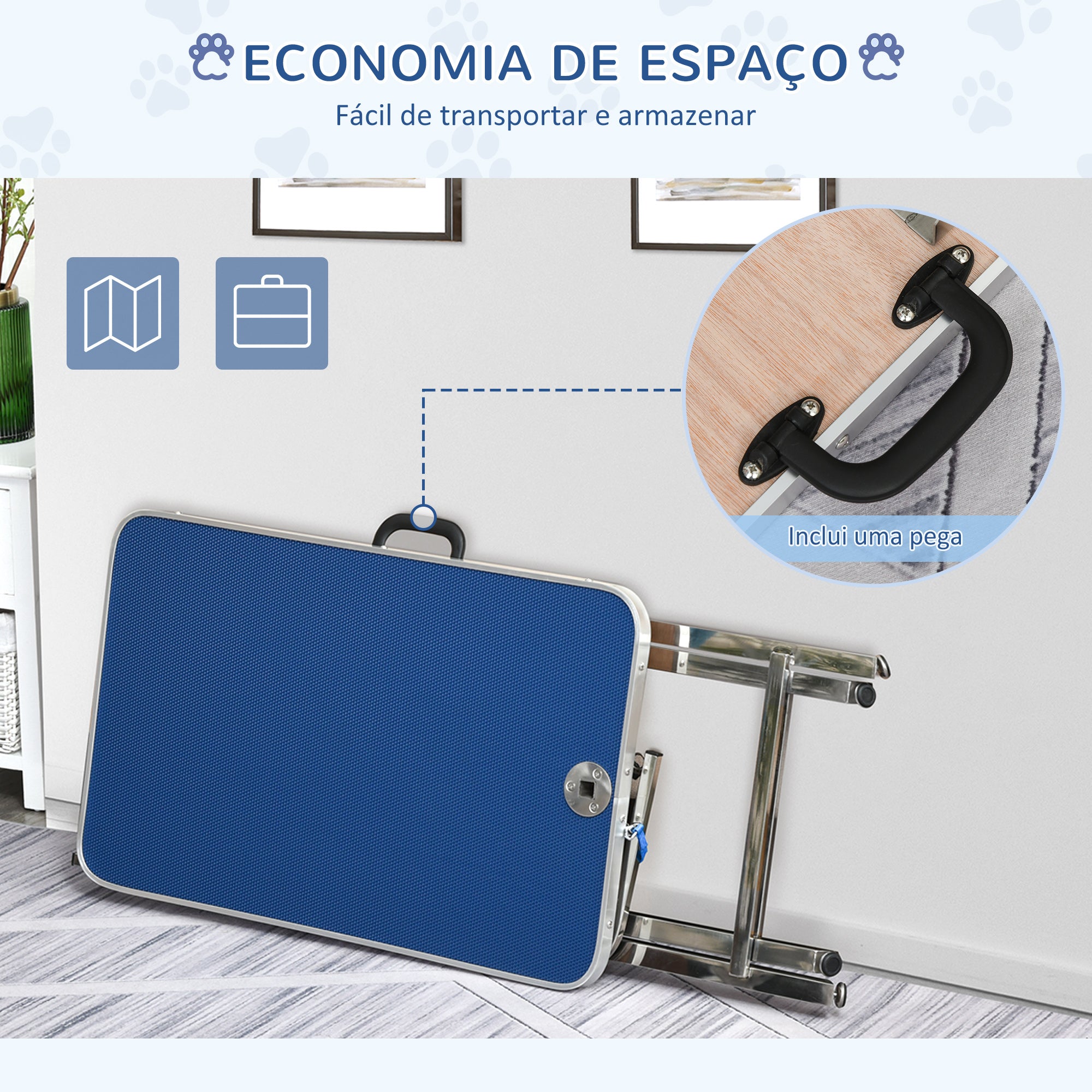 Mesa de Tosquia para Animais de Estimação – 72x45x74-81 cm – Azul – Borracha e Aço Inoxidável