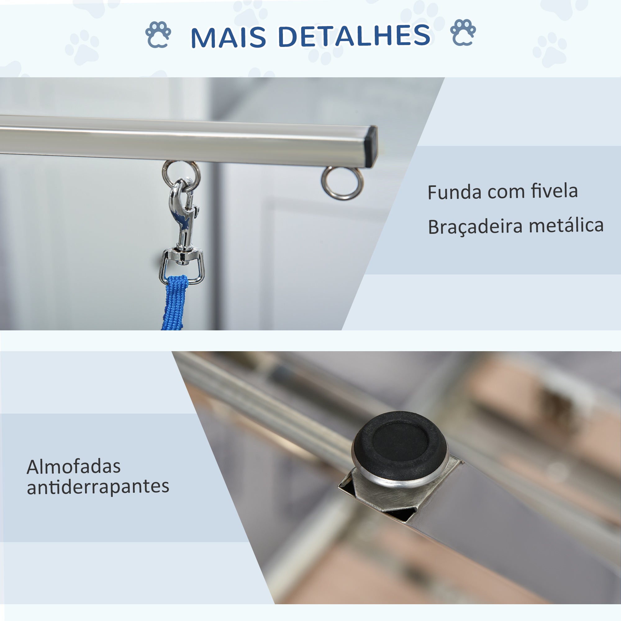 Mesa de Tosquia para Animais de Estimação – 72x45x74-81 cm – Azul – Borracha e Aço Inoxidável