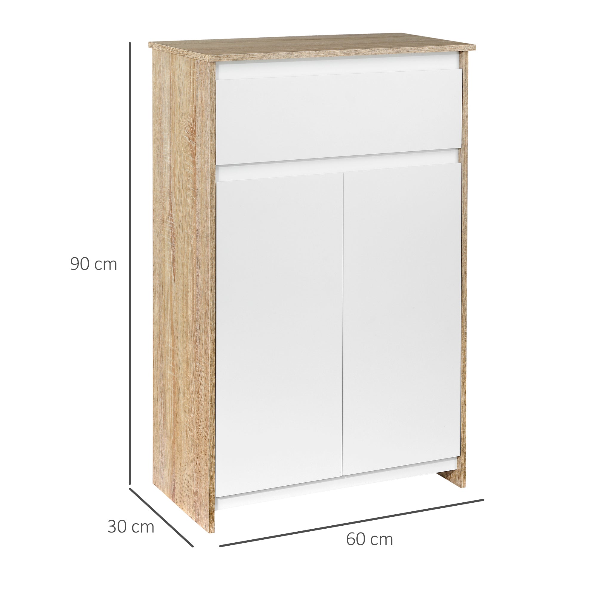 Armário de Casa de Banho Moderno – 60x30x90 cm – Branco e Madeira – MDF