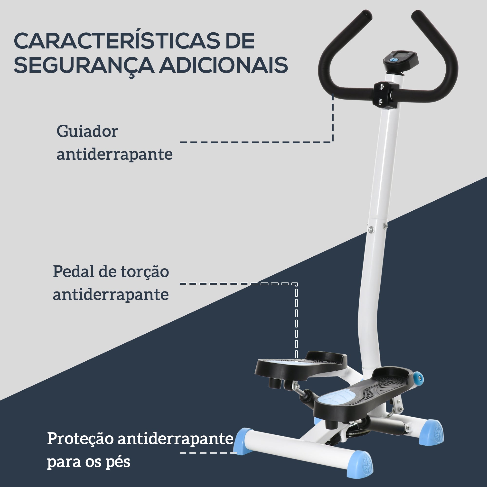Mini Stepper Fitness em Casa com Tela LCD 55x44x108 cm Branco e Azul