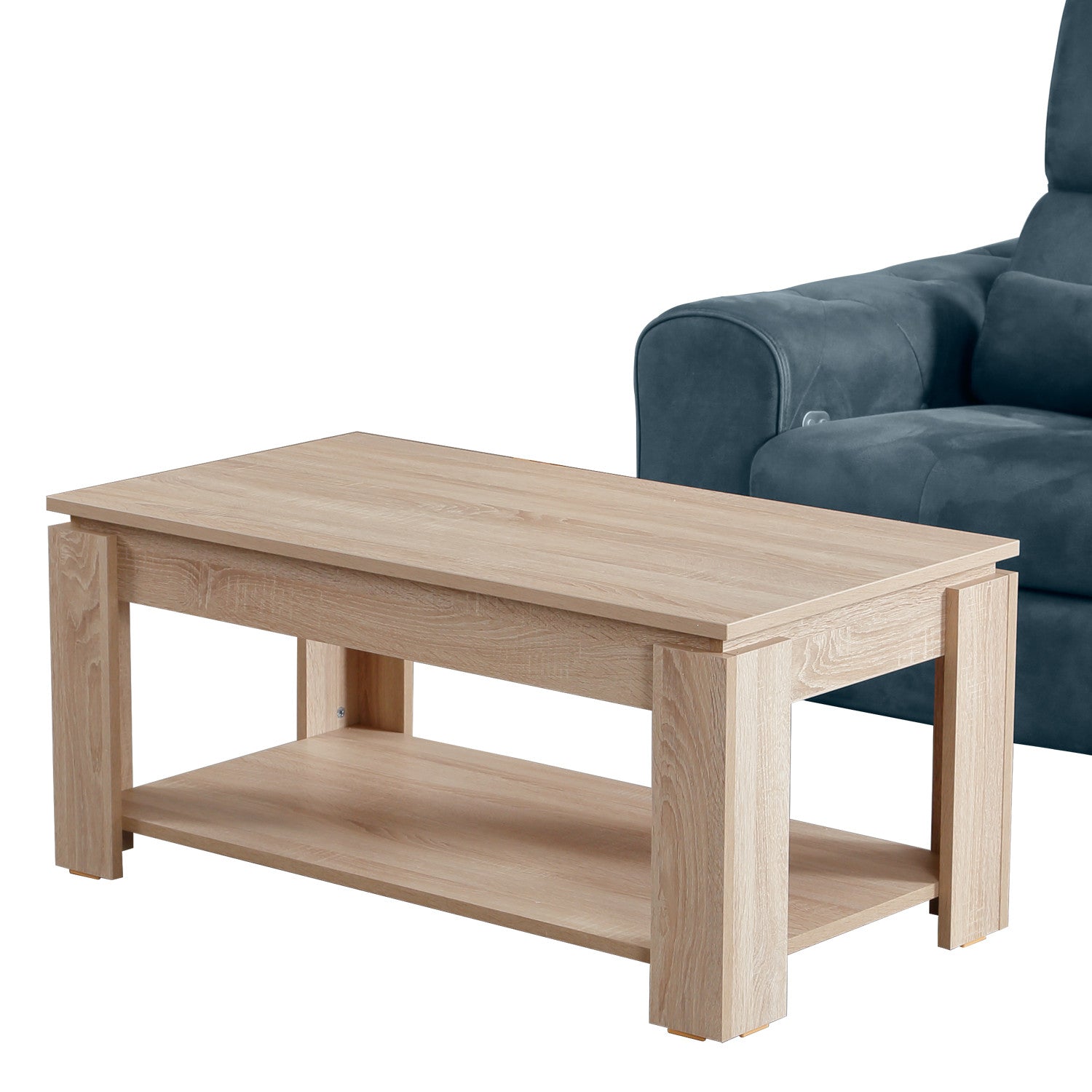 Mesa de Centro – 104cm x 47cm x 56cm – Carvalho Claro – Painéis de Partículas Revestidos a Melamina