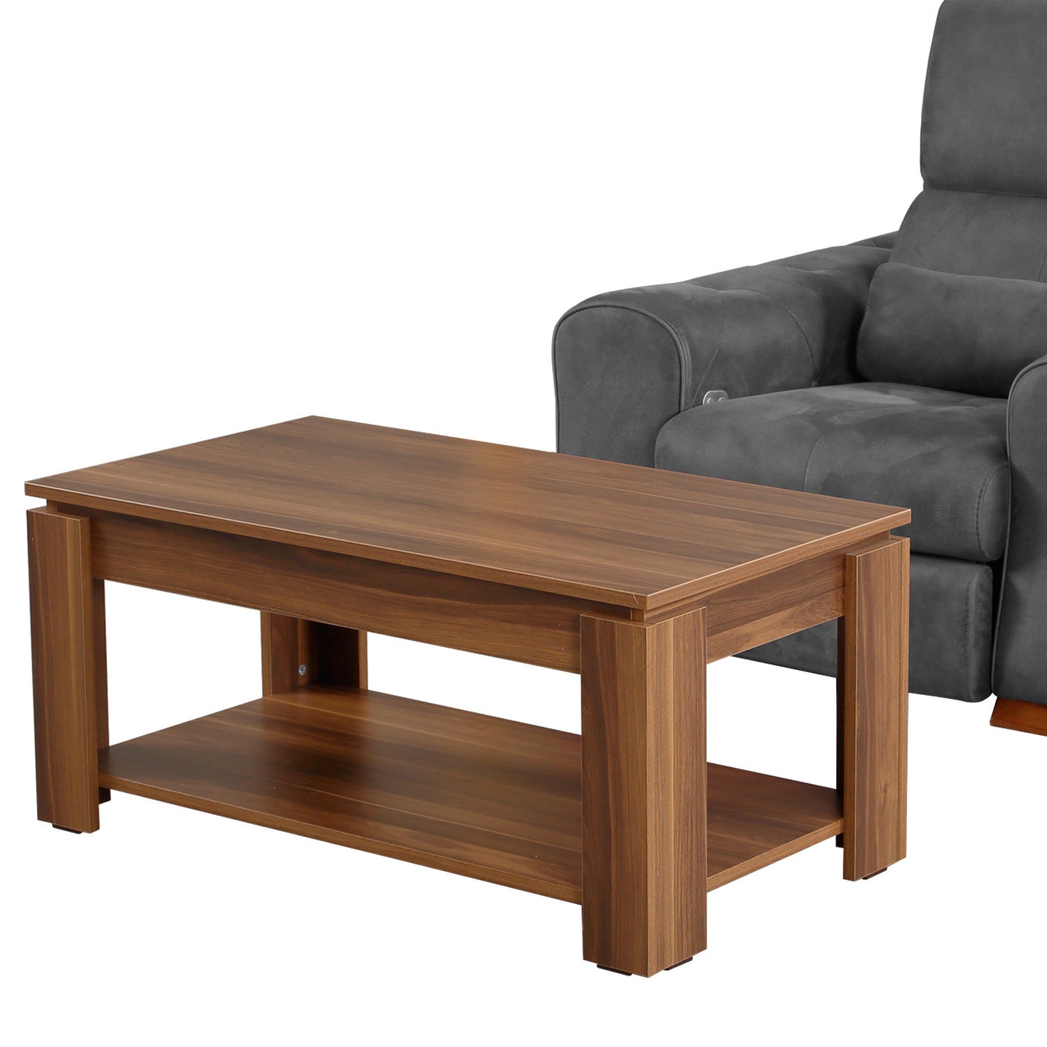 Mesa de Centro – 104cm x 47cm x 56cm – Nogueira – Painel de Partículas Revestido a Melamina