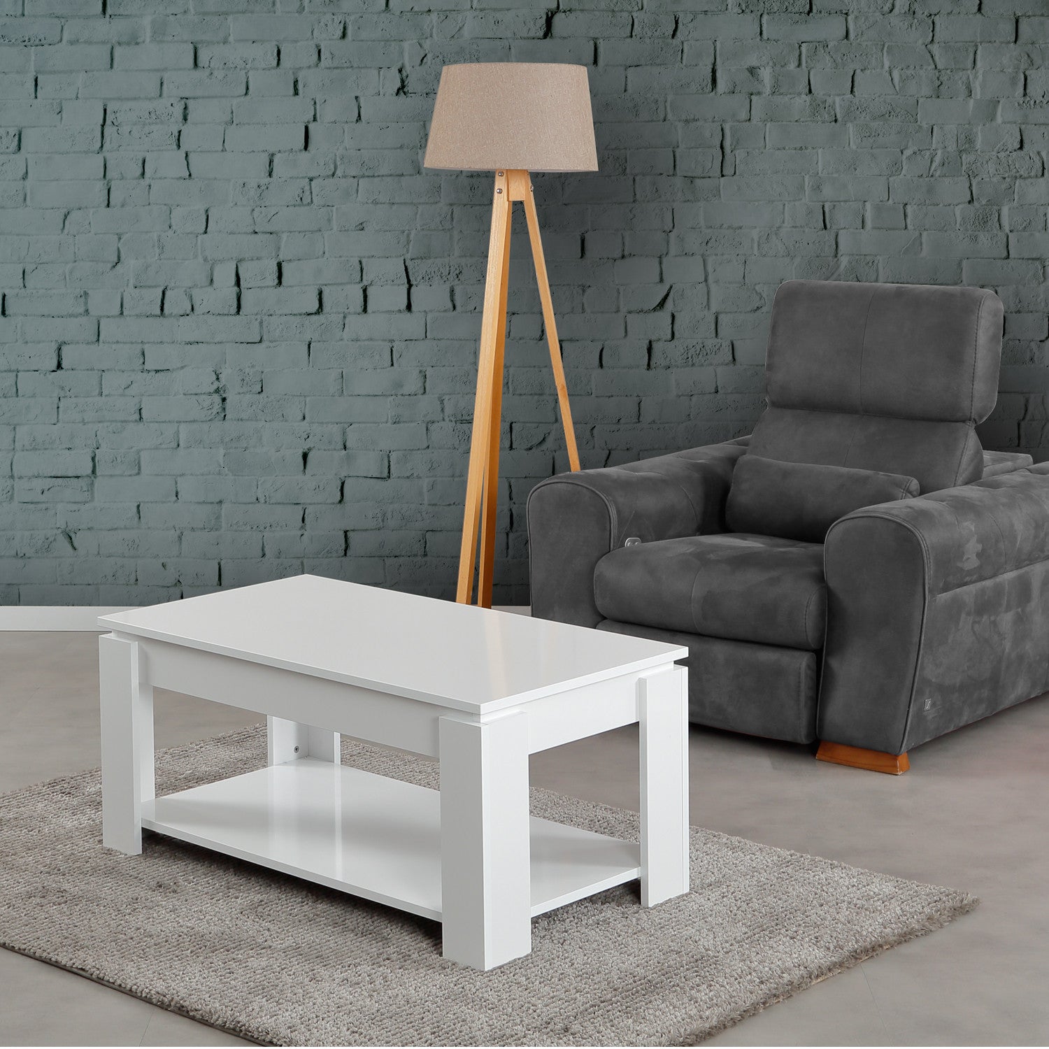 Mesa de Centro – 104 cm x 47 cm x 56 cm – Branco – Painel de Partículas