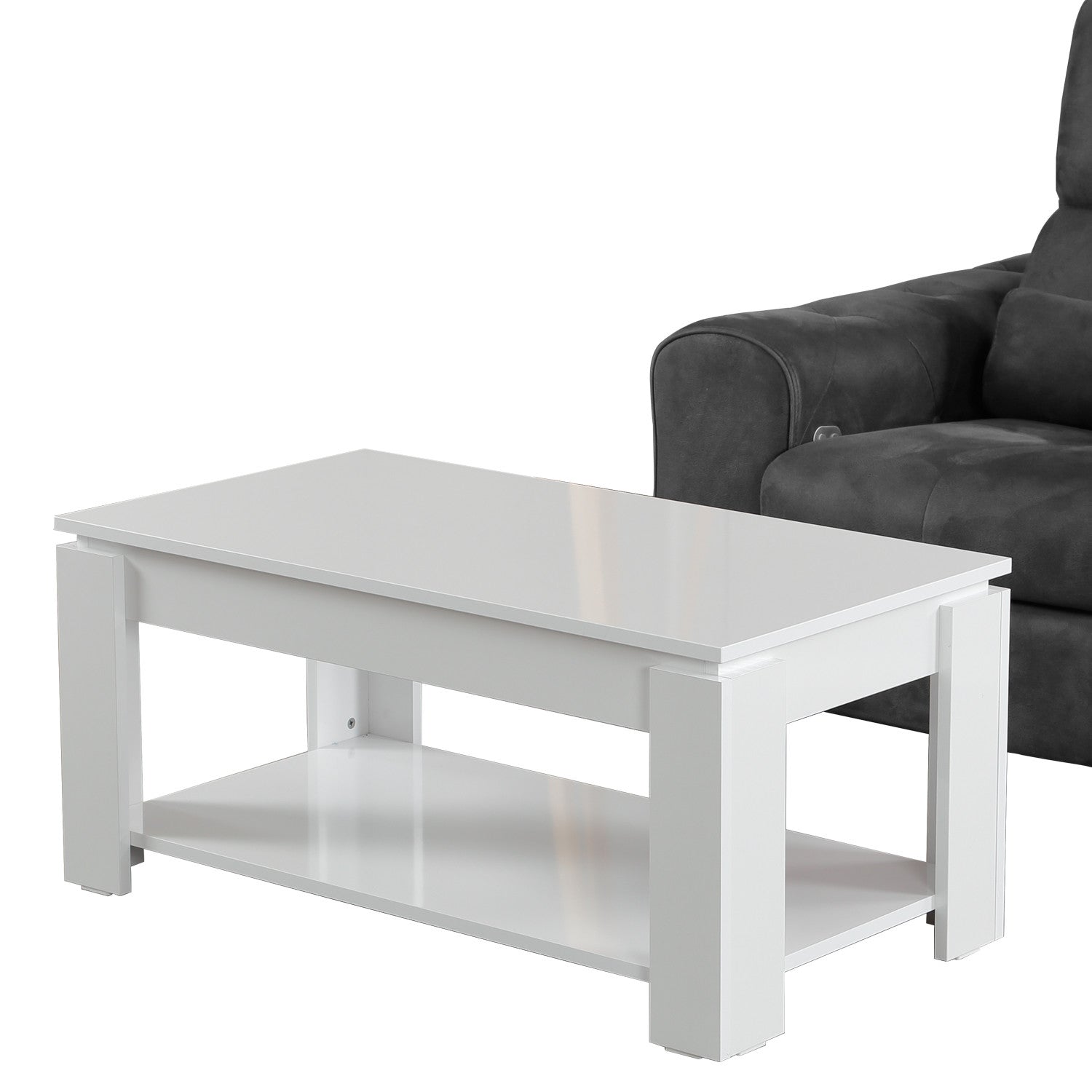 Mesa de Centro – 104 cm x 47 cm x 56 cm – Branco – Painel de Partículas